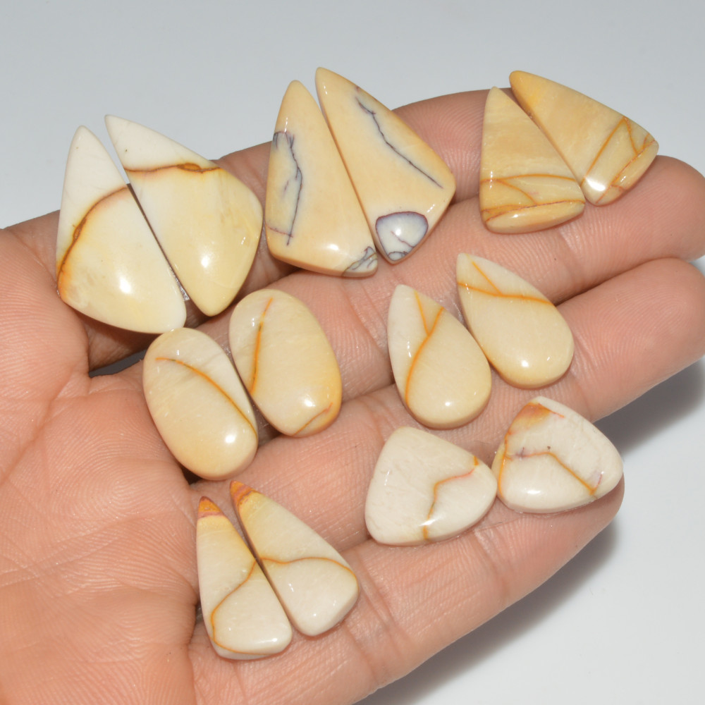 Image of 7 Pair 116 Cts Natural Mookaite Jasper Matching Pairs Cabochon Gemstone Statement Drop Earrings Jewelry Gift for Her 29X13 14X14mm #16457