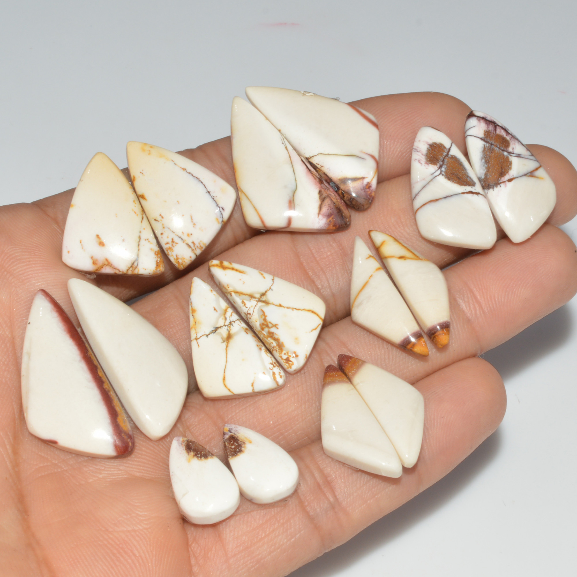 8 Pair 124 Cts Natural Mookaite Jasper Matching Pairs Cabochon Gemstone Statement Drop Earrings Jewelry Gift for Her 30X13 15X9mm 16458