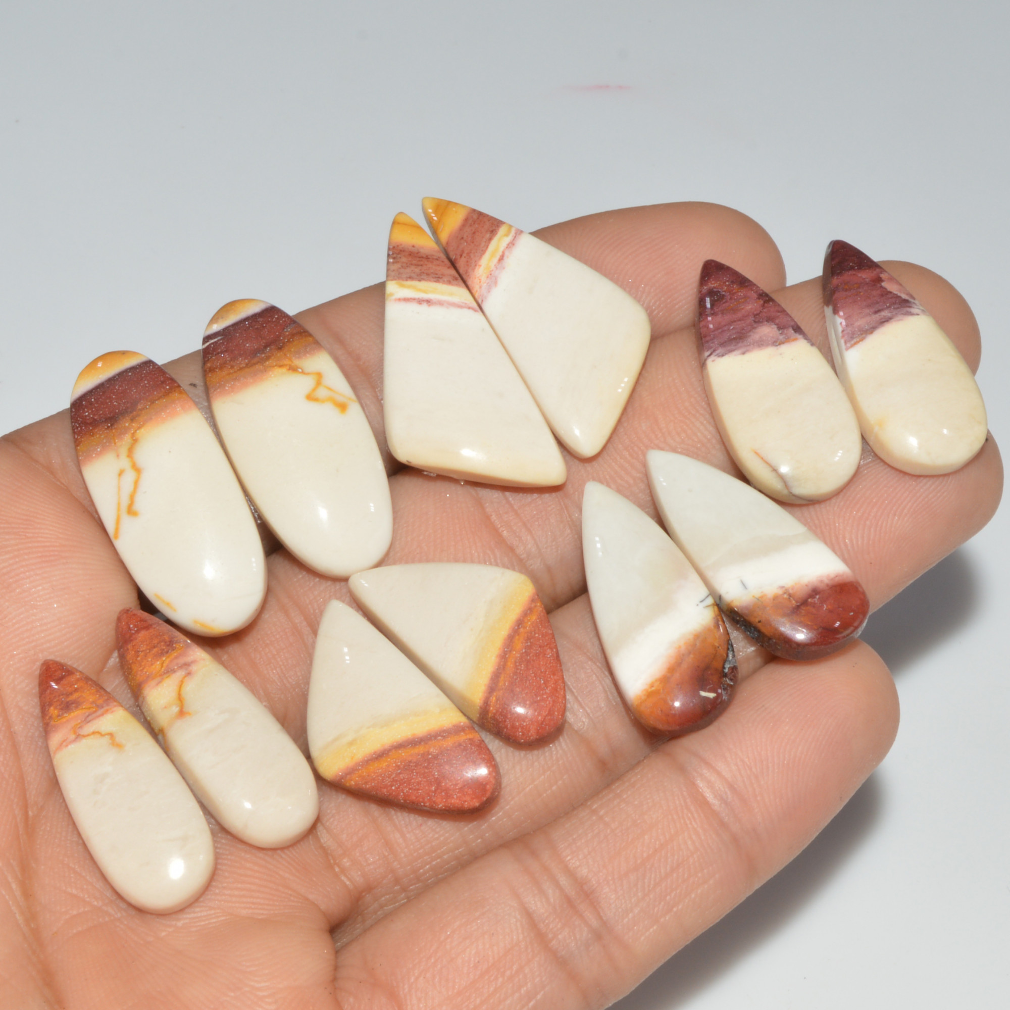 6 Pair 128 Cts Natural Mookaite Jasper Matching Pairs Cabochon Gemstone Statement Drop Earrings Jewelry Gift for Her 30X13 24X11mm 16459