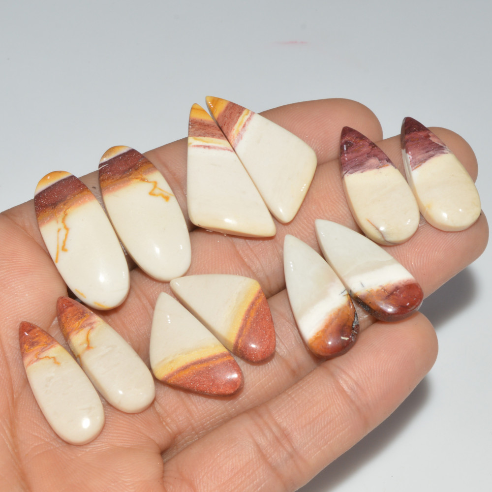 Image of 6 Pair 128 Cts Natural Mookaite Jasper Matching Pairs Cabochon Gemstone Statement Drop Earrings Jewelry Gift for Her 30X13 24X11mm #16459