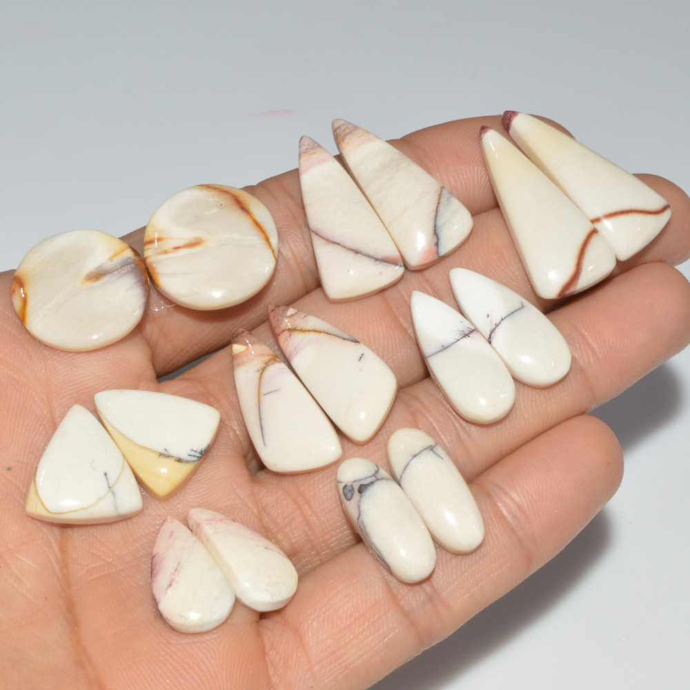 Image of 8 Pair 123 Cts Natural Mookaite Jasper Matching Pairs Cabochon Gemstone Statement Drop Earrings Jewelry Gift for Her 29X12 17X9mm #16464