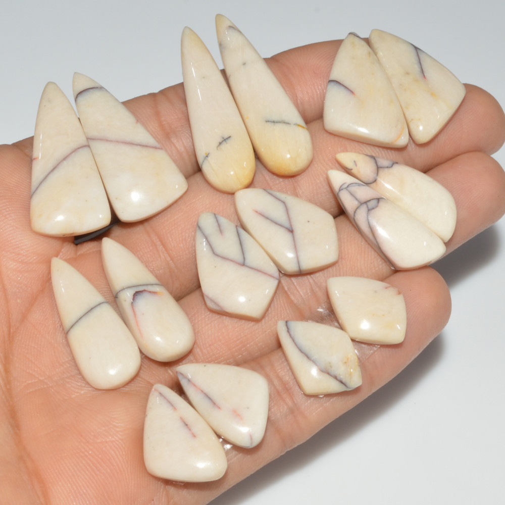 Image of 8 Pair 150 Cts Natural Mookaite Jasper Matching Pairs Cabochon Gemstone Statement Drop Earrings Jewelry Gift for Her 35X10 17X10mm #16465