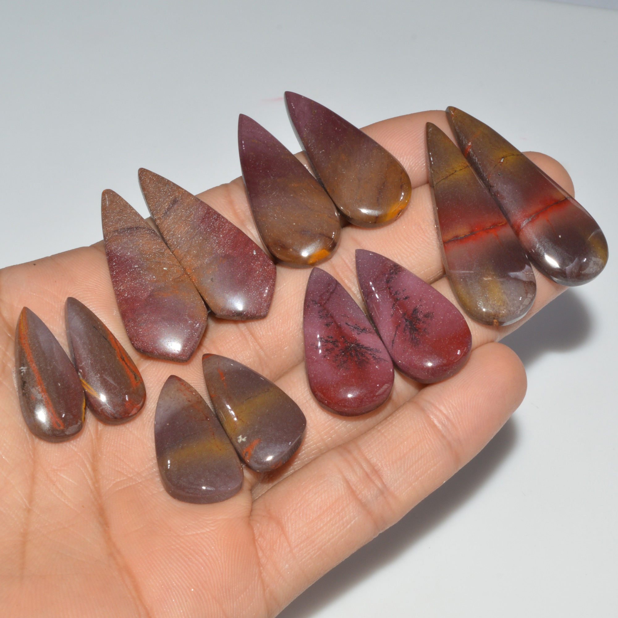 6 Pair 224 Cts Natural Mookaite Jasper Matching Pairs Cabochon Gemstone Statement Drop Earrings Jewelry Gift for Her 43X15 24X9mm 16466