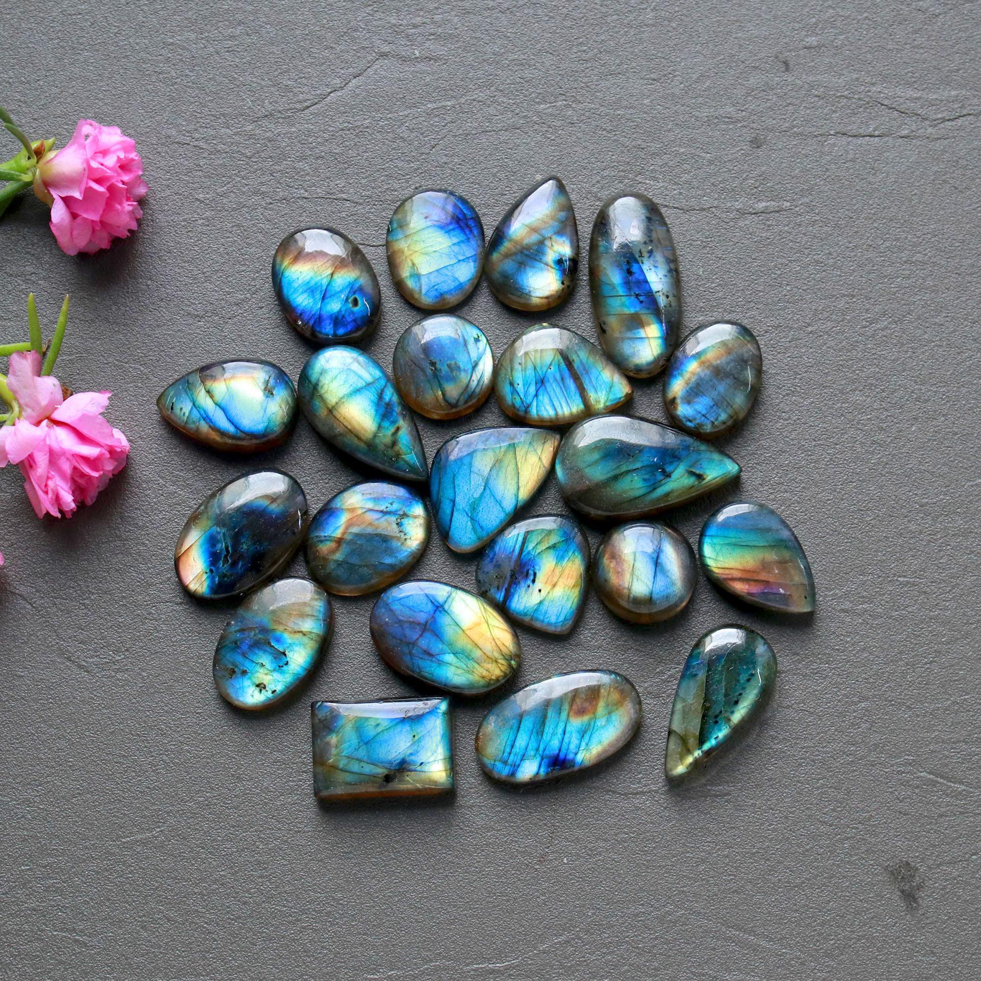 21Pcs 225Ct Natural Labradorite Cabochon Loose Gemstone Lot Jewelry Making Semi-Precious Gemstone 24x10 12x12mm 16468