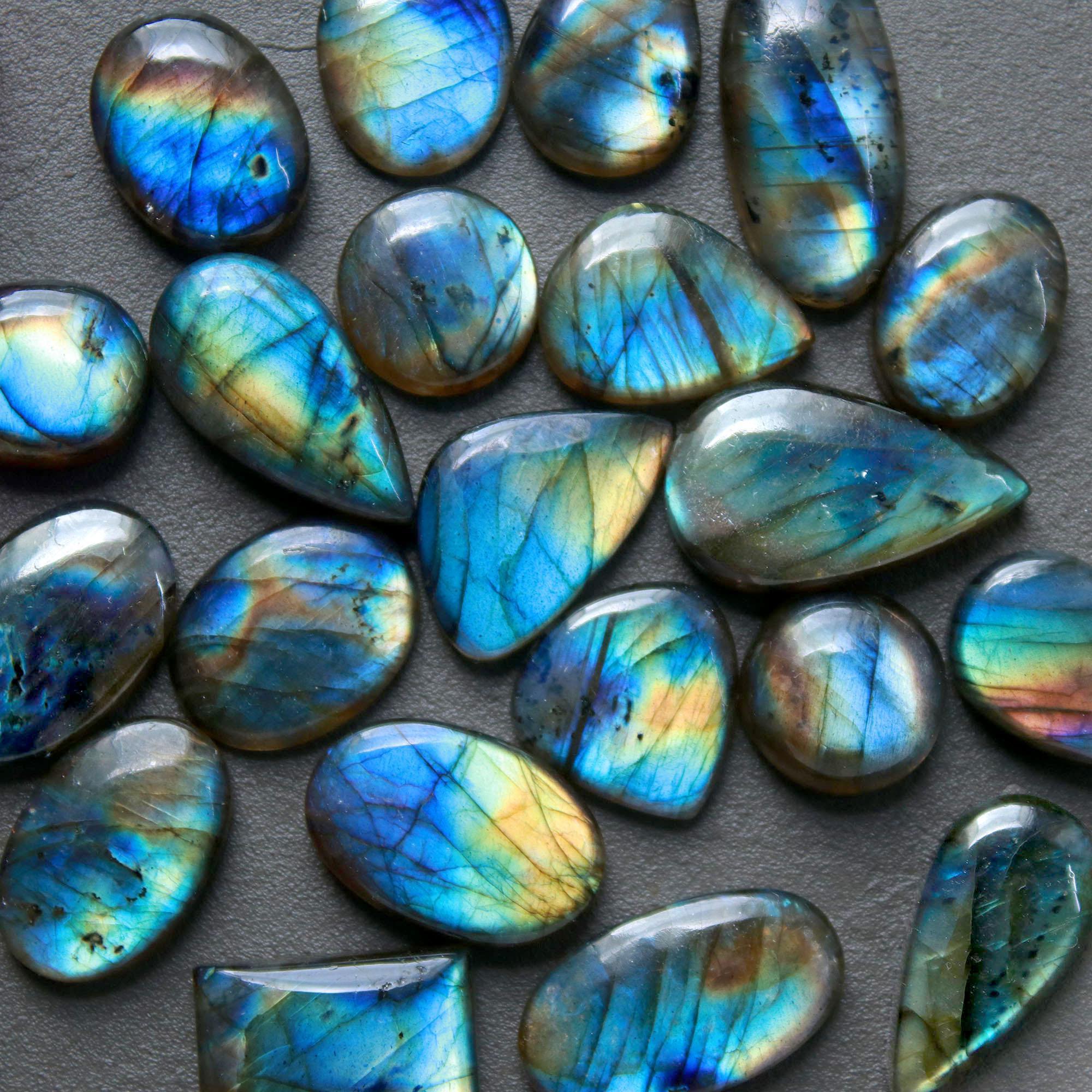 21Pcs 225Ct Natural Labradorite Cabochon Loose Gemstone Lot Jewelry Making Semi-Precious Gemstone 24x10 12x12mm 16468