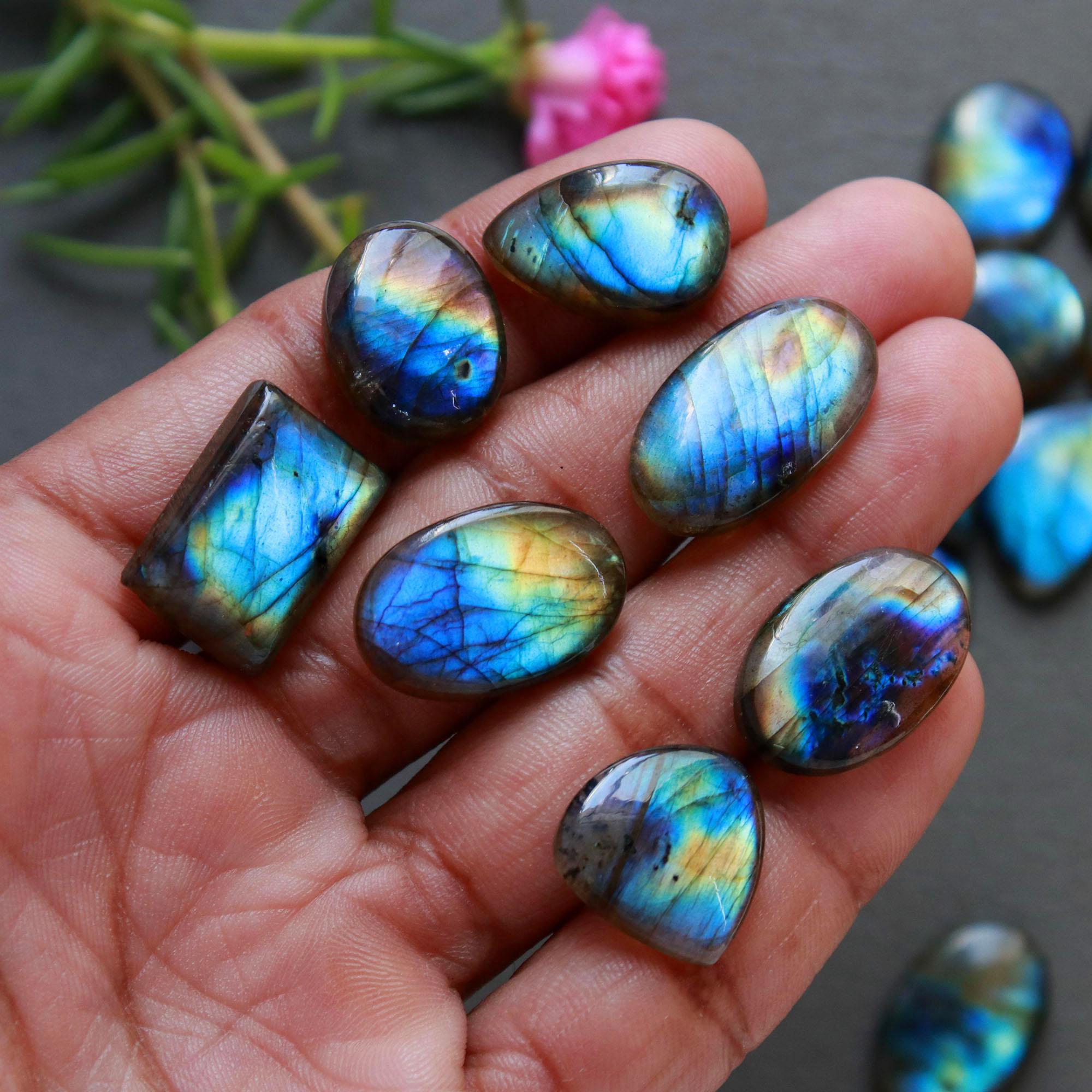 21Pcs 225Ct Natural Labradorite Cabochon Loose Gemstone Lot Jewelry Making Semi-Precious Gemstone 24x10 12x12mm 16468