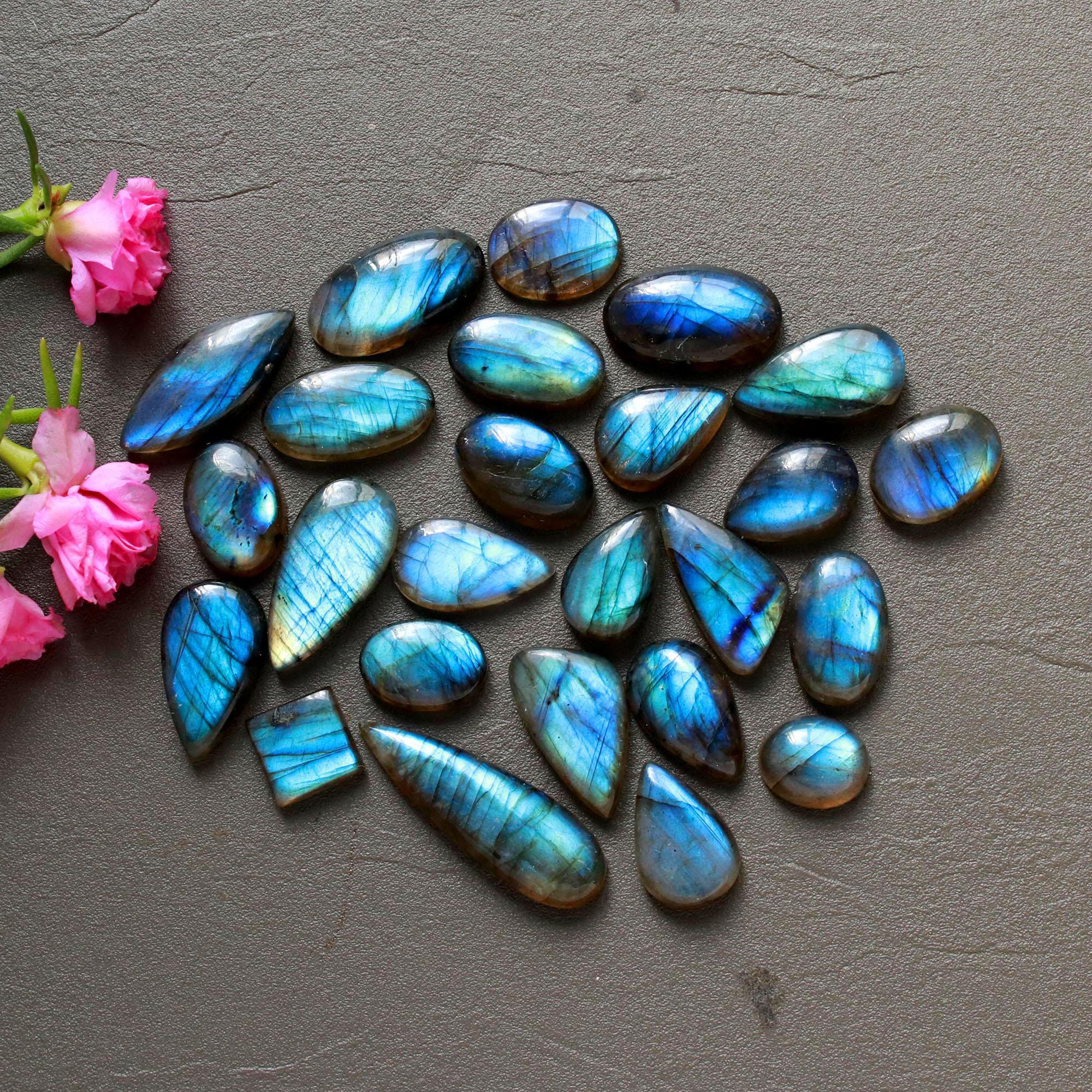 25Pcs 198Ct Natural Labradorite Cabochon Loose Gemstone Lot Jewelry Making Semi-Precious Gemstone 30x10 9x9mm 16469