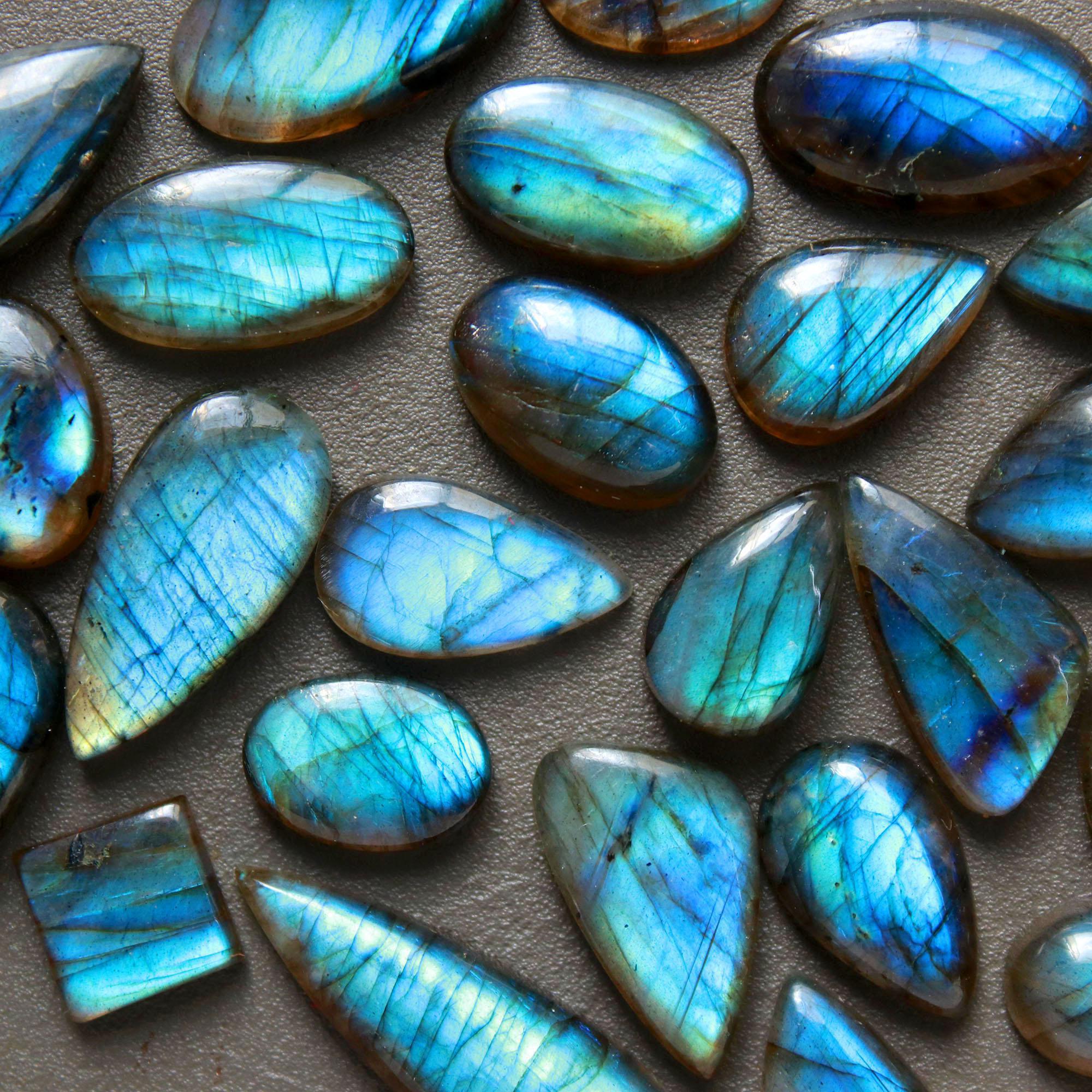25Pcs 198Ct Natural Labradorite Cabochon Loose Gemstone Lot Jewelry Making Semi-Precious Gemstone 30x10 9x9mm 16469