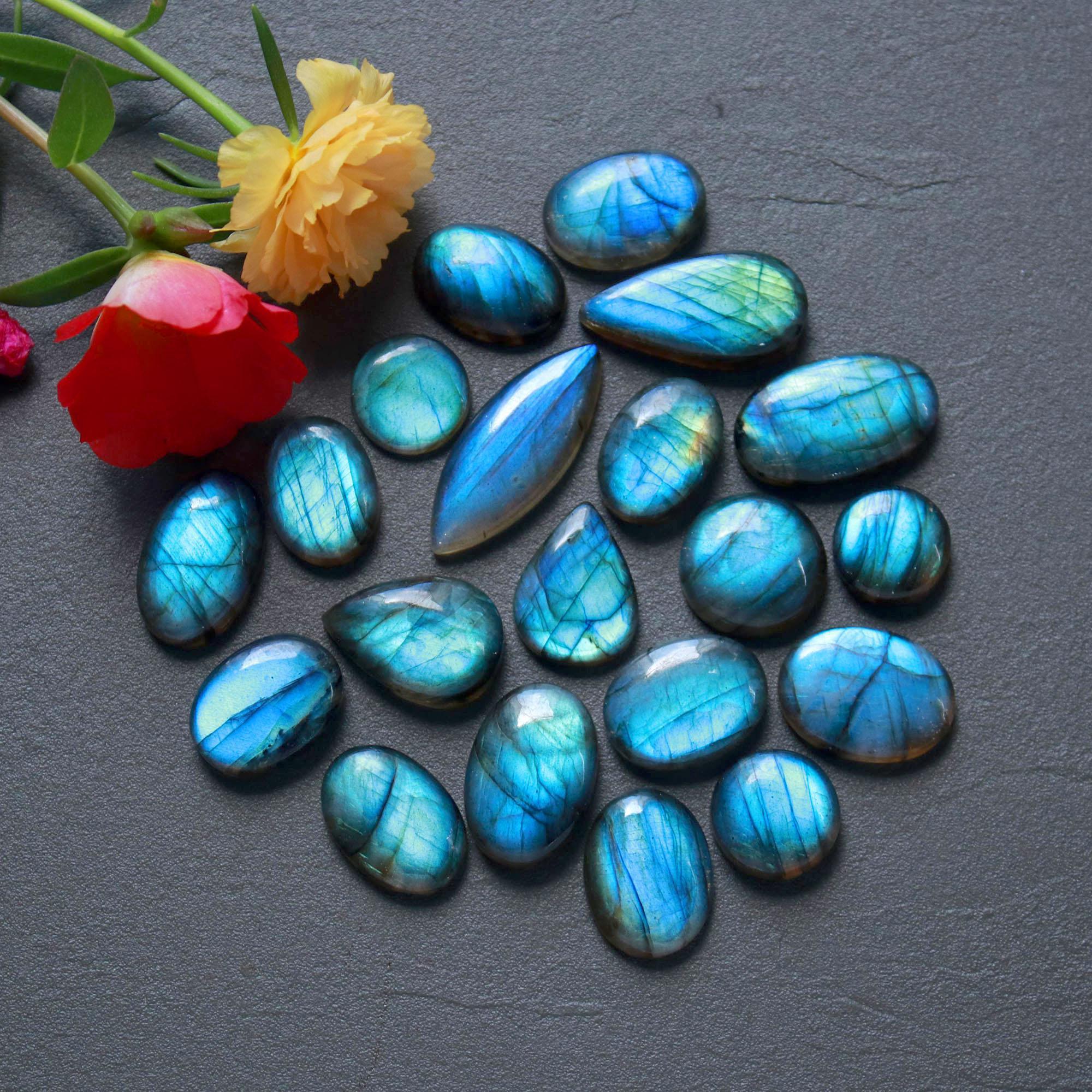 20Pcs 202Ct Natural Labradorite Cabochon Loose Gemstone Lot Jewelry Making Semi-Precious Gemstone 27x10 10x10mm 16470