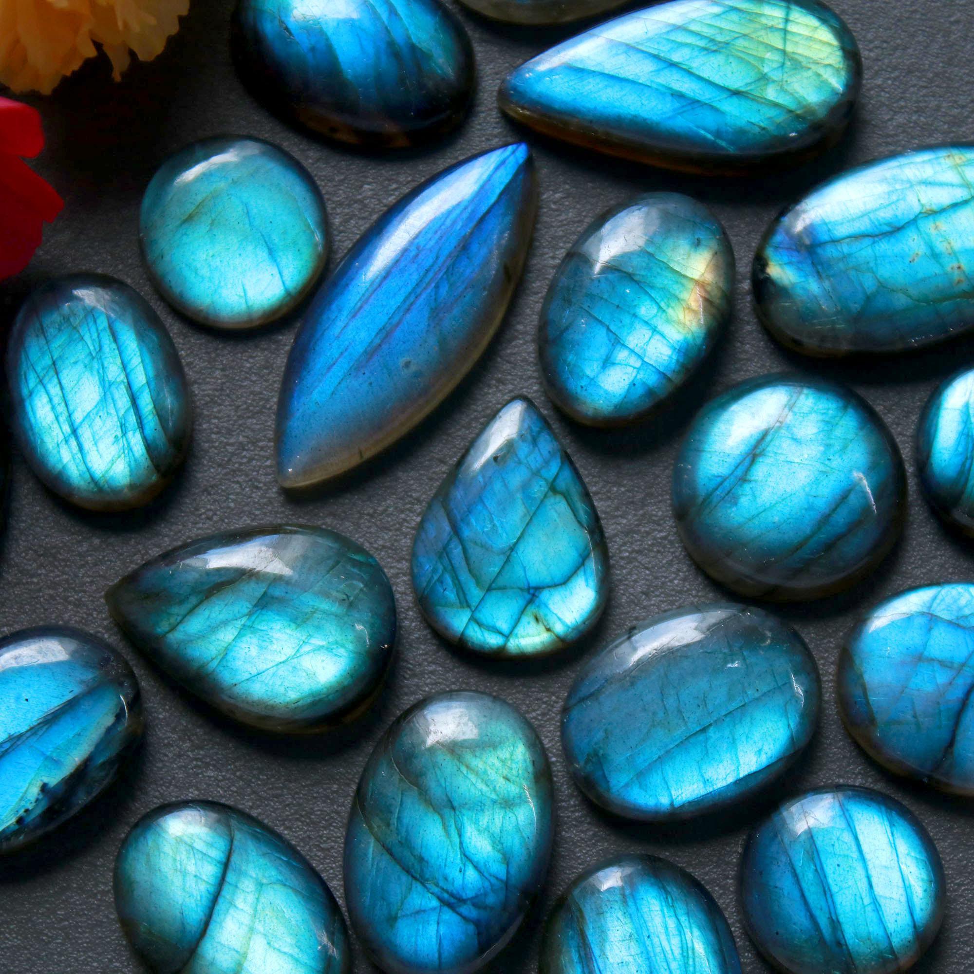 20Pcs 202Ct Natural Labradorite Cabochon Loose Gemstone Lot Jewelry Making Semi-Precious Gemstone 27x10 10x10mm 16470