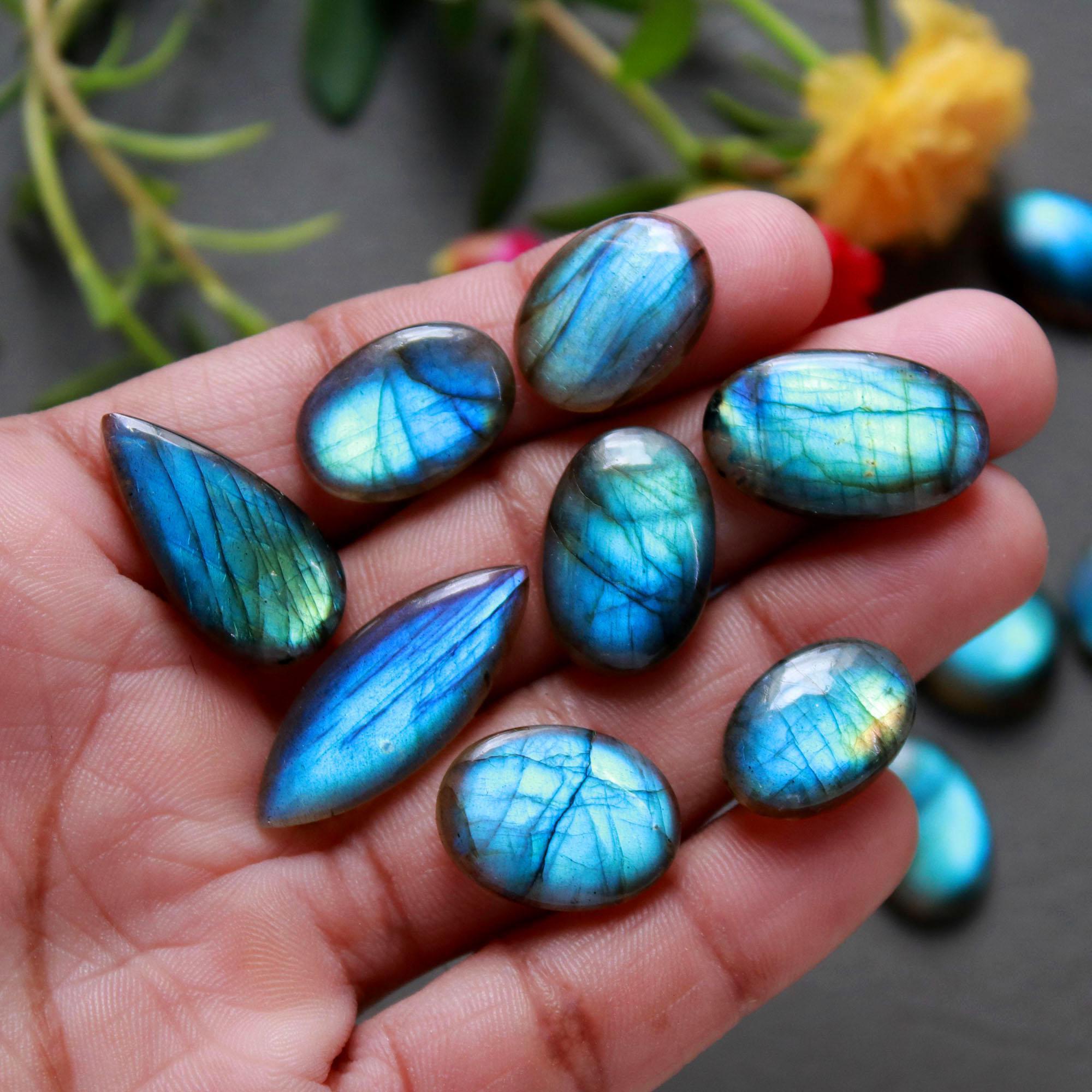 20Pcs 202Ct Natural Labradorite Cabochon Loose Gemstone Lot Jewelry Making Semi-Precious Gemstone 27x10 10x10mm 16470