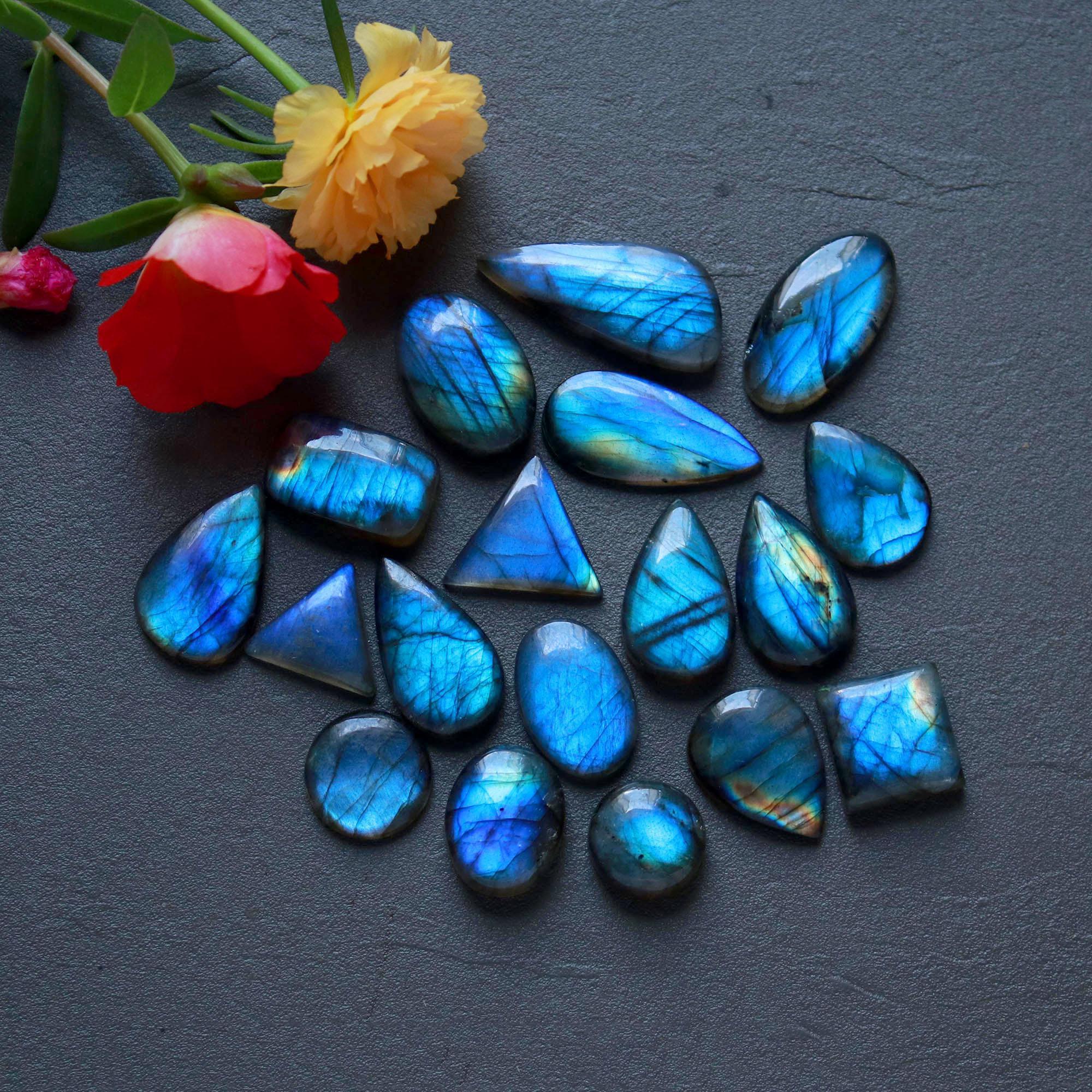 18Pcs 162Ct Natural Labradorite Cabochon Loose Gemstone Lot Jewelry Making Semi-Precious Gemstone 28x10 10x10mm 16471