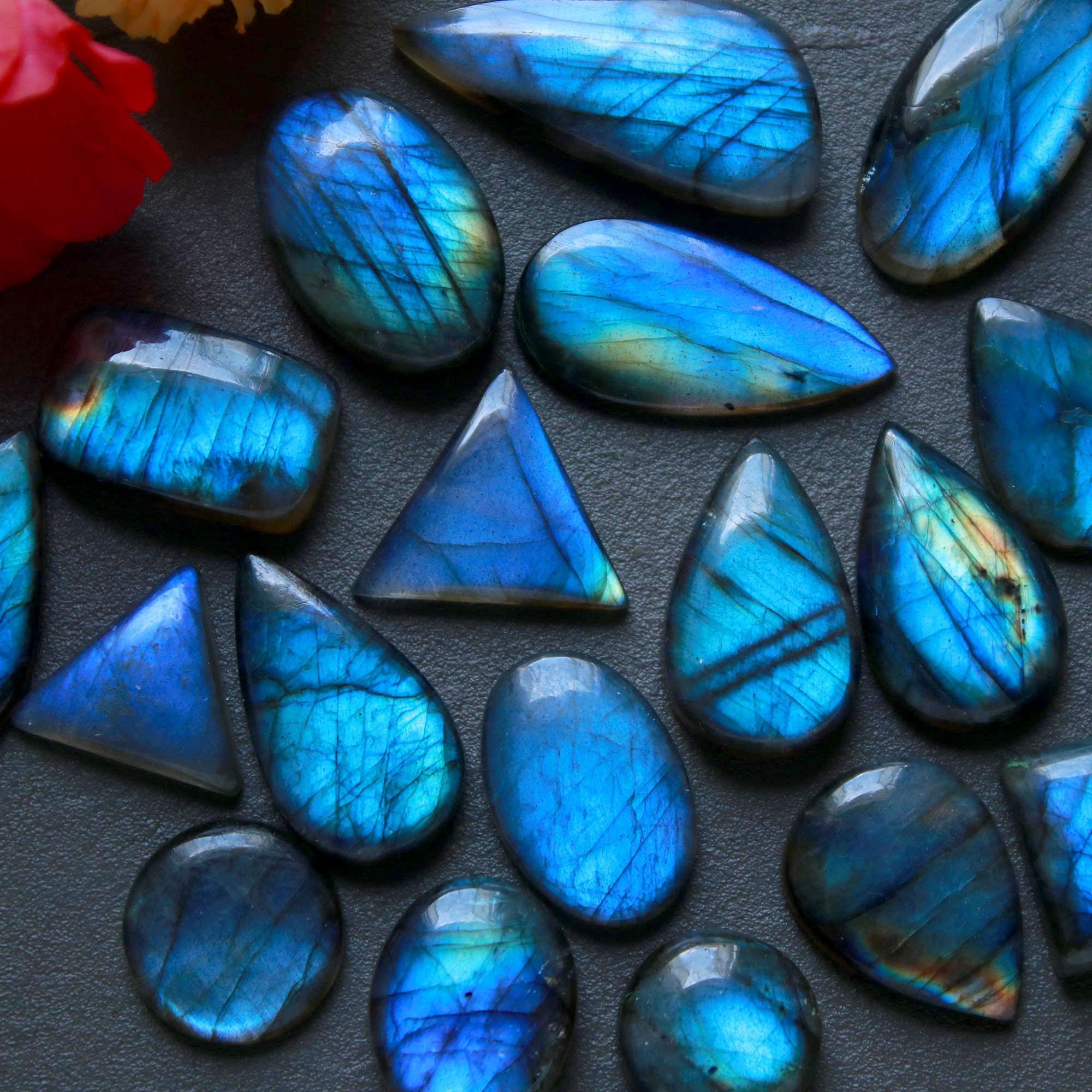 18Pcs 162Ct Natural Labradorite Cabochon Loose Gemstone Lot Jewelry Making Semi-Precious Gemstone 28x10 10x10mm 16471