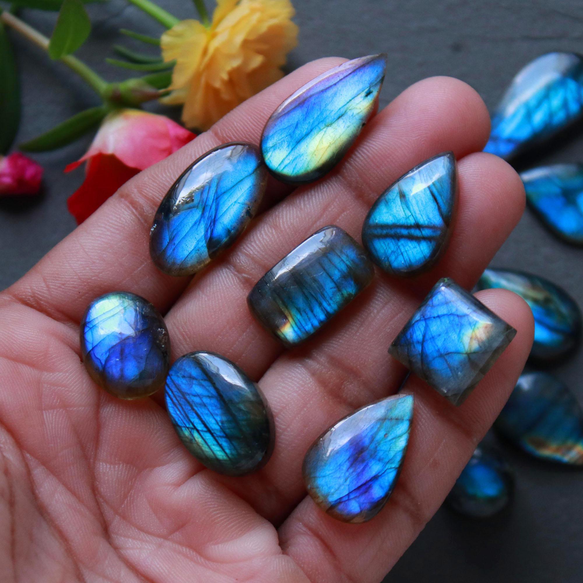 18Pcs 162Ct Natural Labradorite Cabochon Loose Gemstone Lot Jewelry Making Semi-Precious Gemstone 28x10 10x10mm 16471
