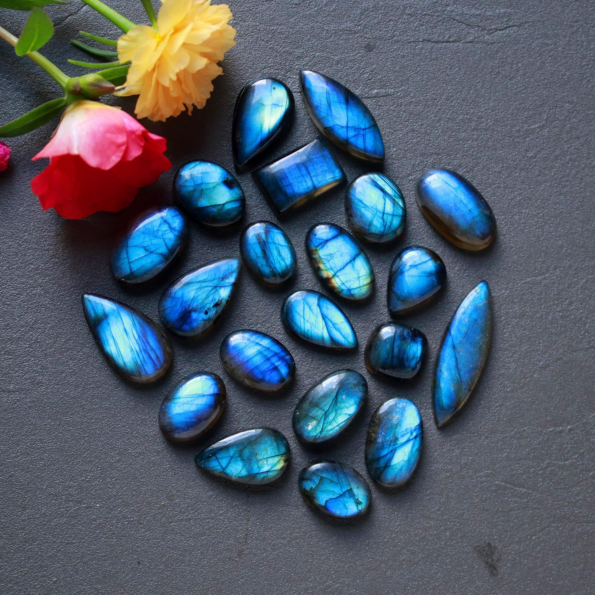 21Pcs 157Ct Natural Labradorite Cabochon Loose Gemstone Lot Jewelry Making Semi-Precious Gemstone 29x8 11x9mm 16473