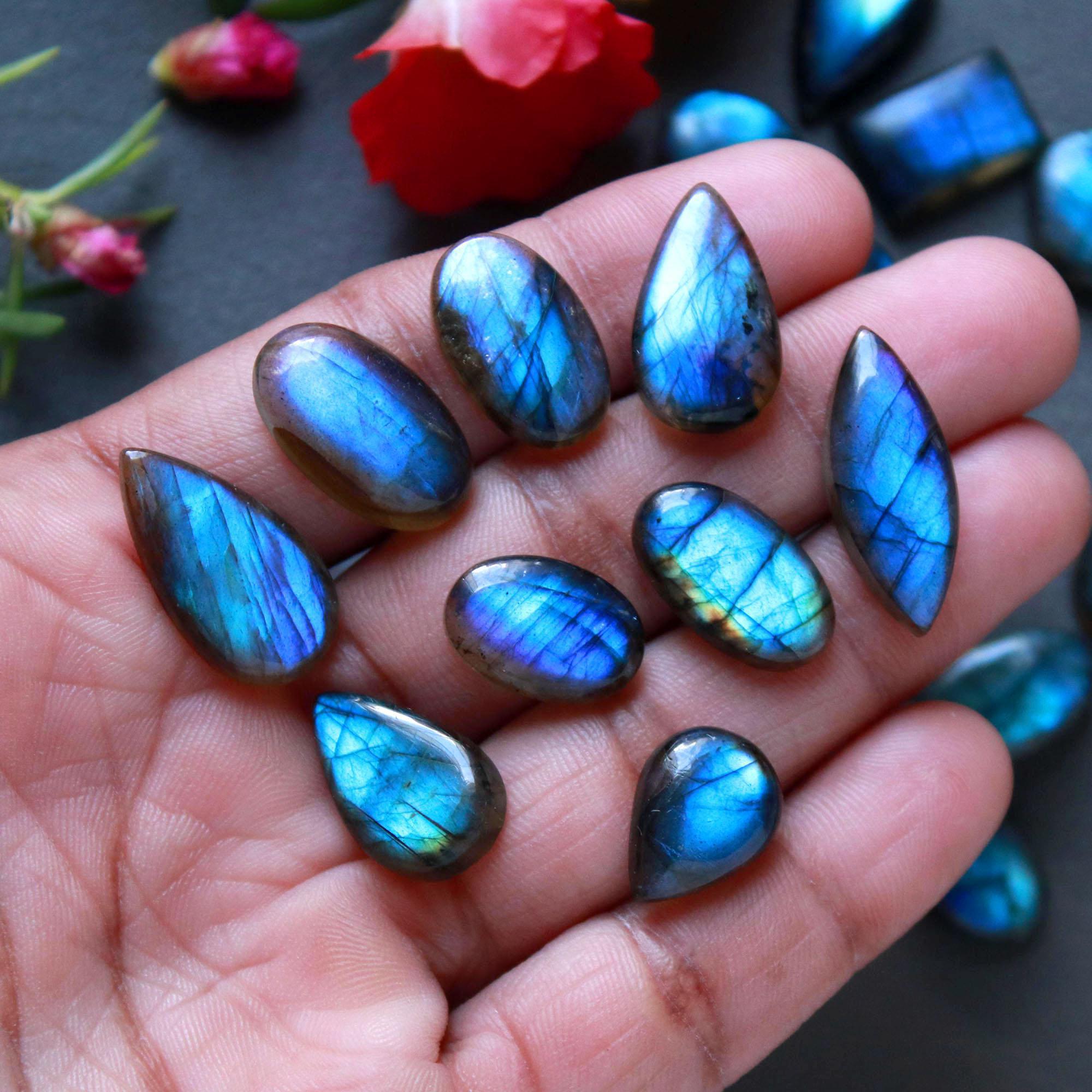 21Pcs 157Ct Natural Labradorite Cabochon Loose Gemstone Lot Jewelry Making Semi-Precious Gemstone 29x8 11x9mm 16473
