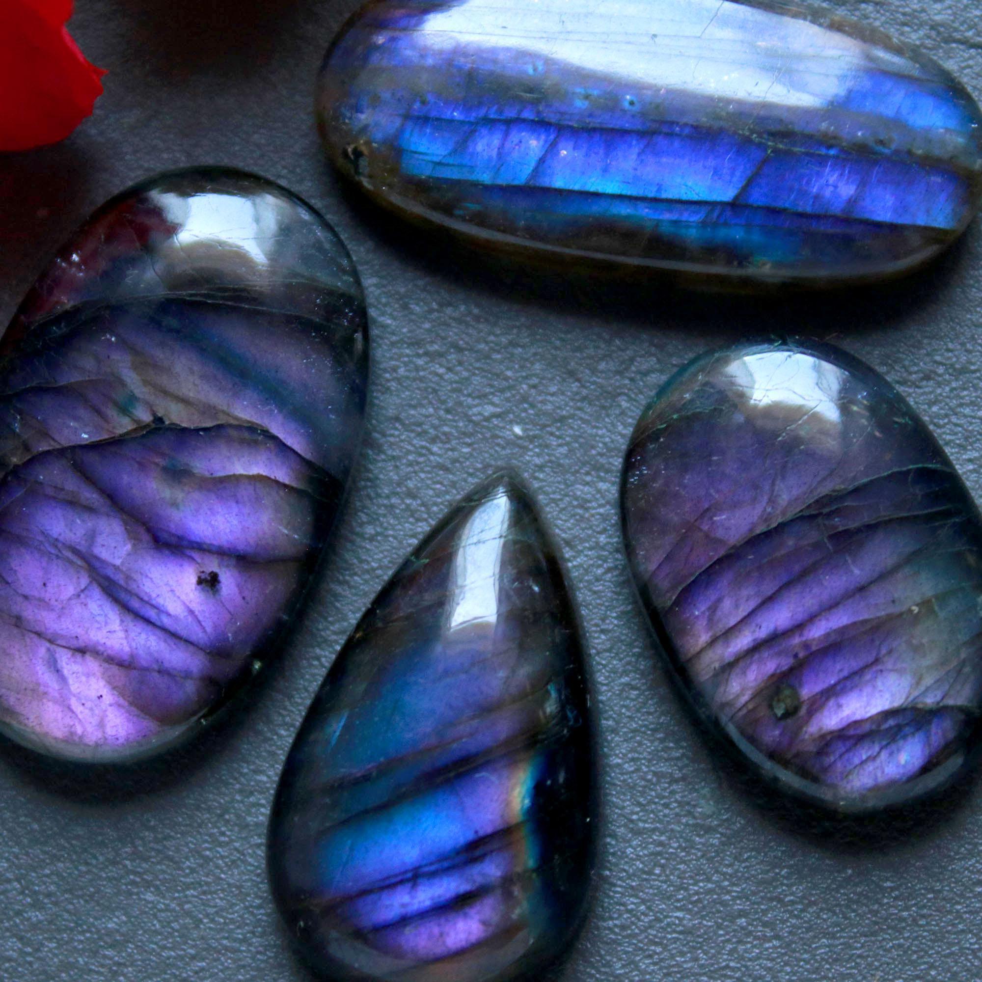 4Pcs 96Ct Natural Labradorite Cabochon Loose Gemstone Lot Jewelry Making Semi-Precious Gemstone 30x14 22x15mm 16474
