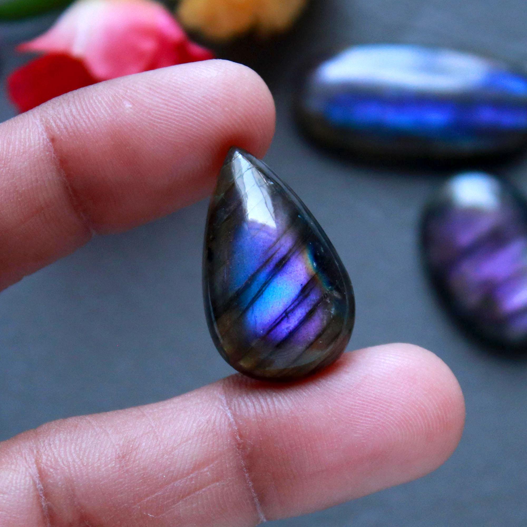 4Pcs 96Ct Natural Labradorite Cabochon Loose Gemstone Lot Jewelry Making Semi-Precious Gemstone 30x14 22x15mm 16474
