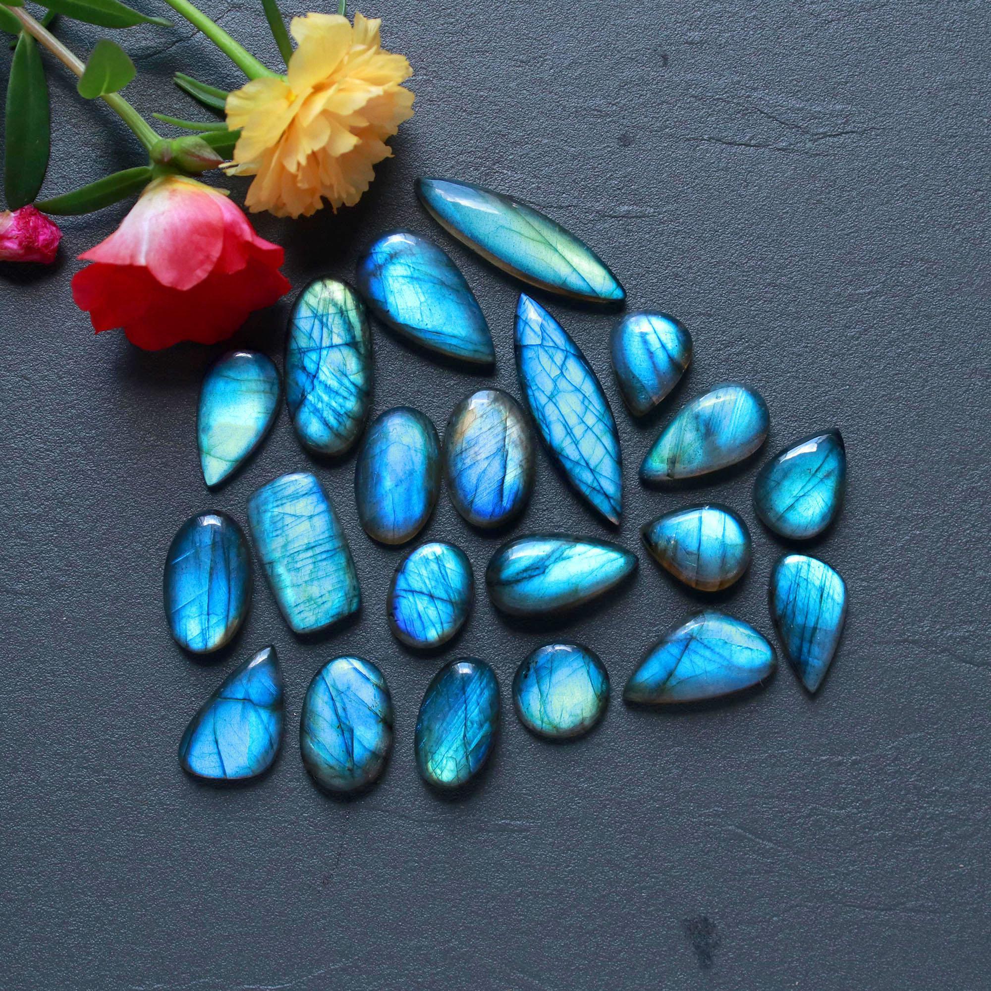 21Pcs 162Ct Natural Labradorite Cabochon Loose Gemstone Lot Jewelry Making Semi-Precious Gemstone 30x9 10x10mm 16475