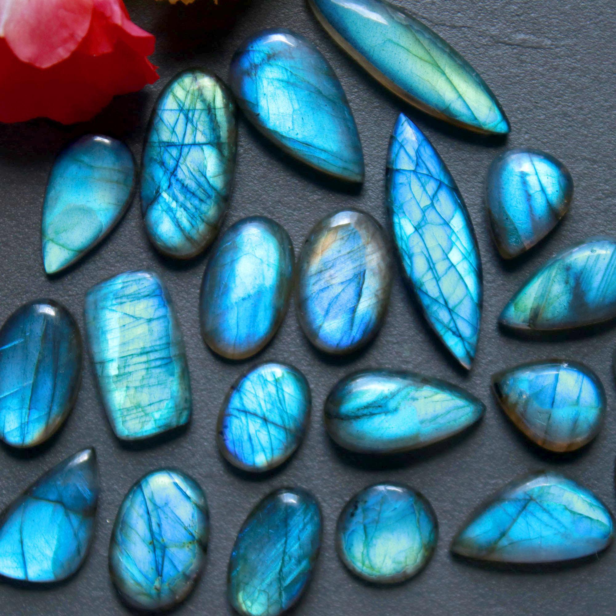 21Pcs 162Ct Natural Labradorite Cabochon Loose Gemstone Lot Jewelry Making Semi-Precious Gemstone 30x9 10x10mm 16475
