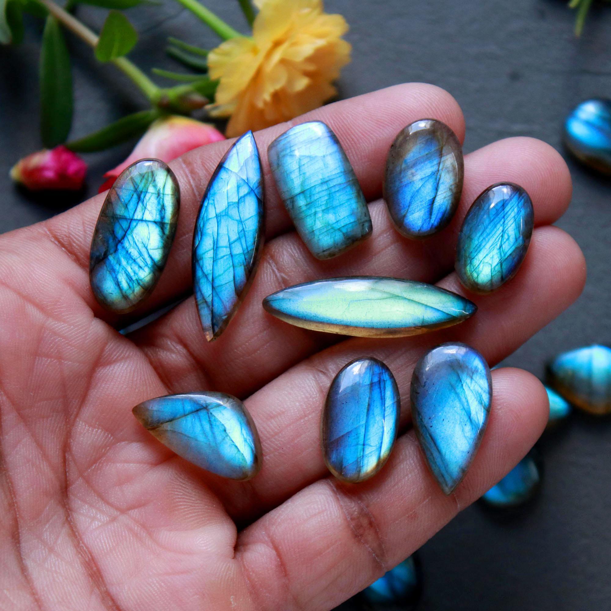 21Pcs 162Ct Natural Labradorite Cabochon Loose Gemstone Lot Jewelry Making Semi-Precious Gemstone 30x9 10x10mm 16475