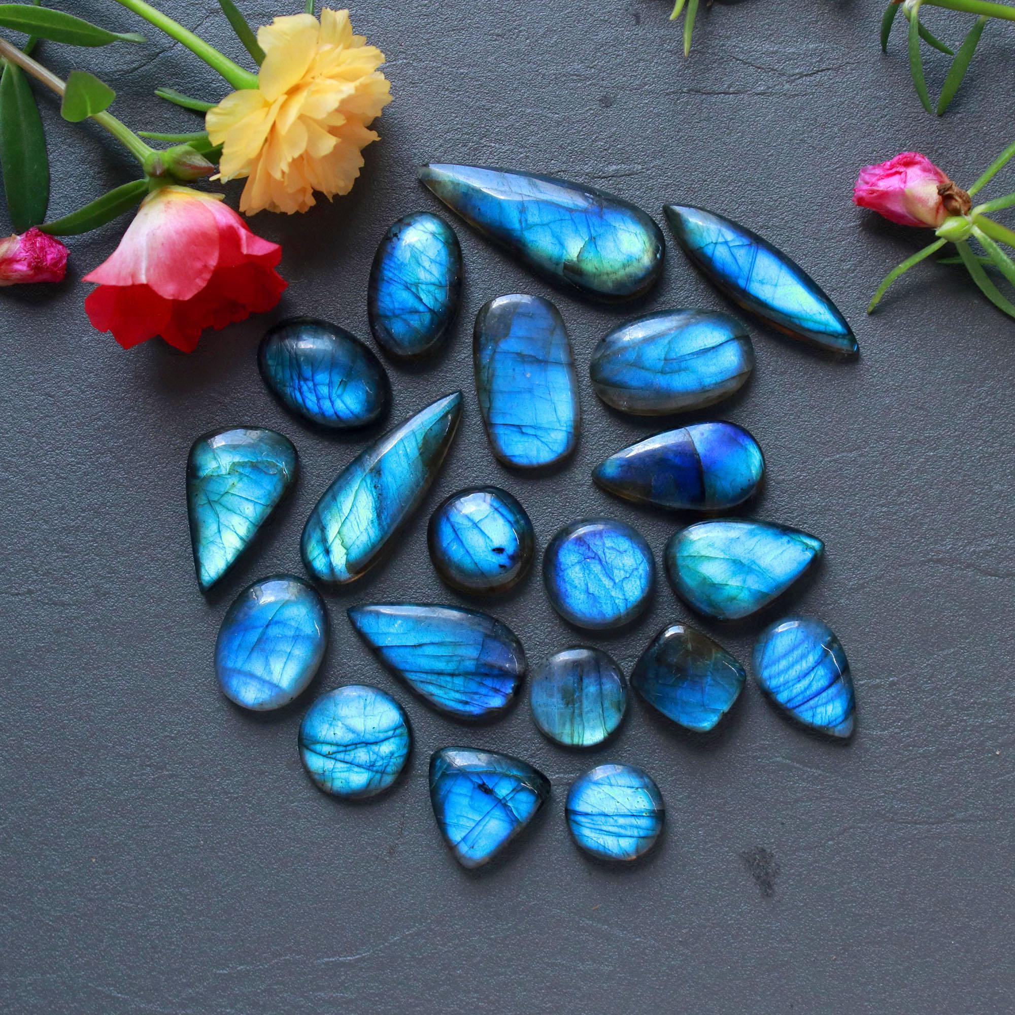 20Pcs 216Ct Natural Labradorite Cabochon Loose Gemstone Lot Jewelry Making Semi-Precious Gemstone 34x11 12x10mm 16476