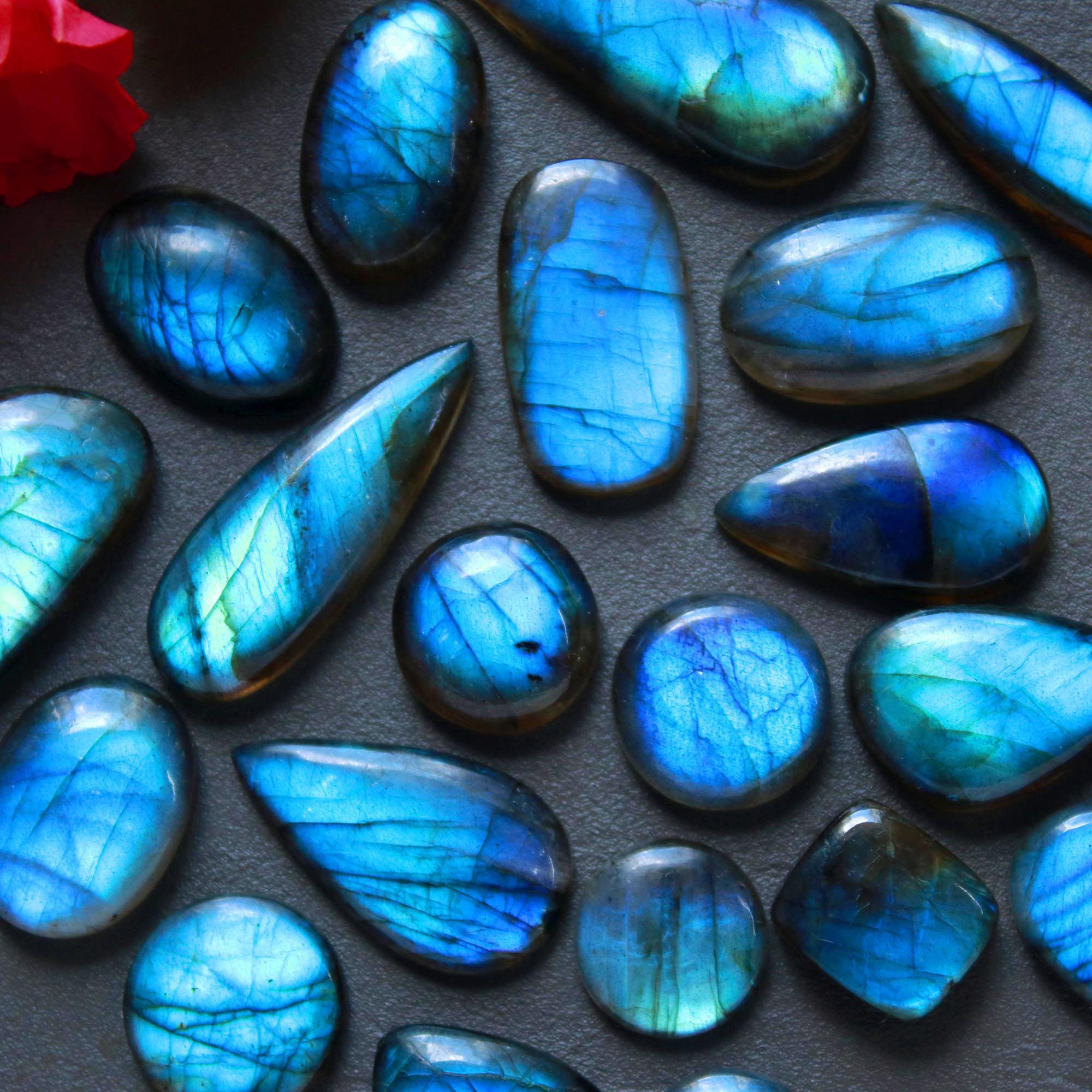 20Pcs 216Ct Natural Labradorite Cabochon Loose Gemstone Lot Jewelry Making Semi-Precious Gemstone 34x11 12x10mm 16476
