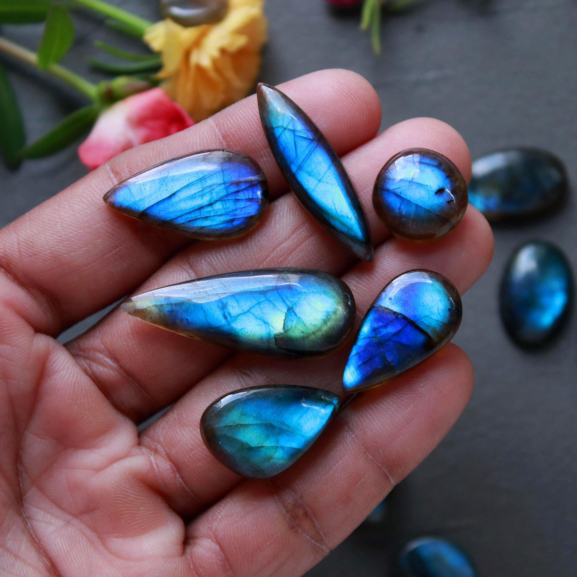 20Pcs 216Ct Natural Labradorite Cabochon Loose Gemstone Lot Jewelry Making Semi-Precious Gemstone 34x11 12x10mm 16476