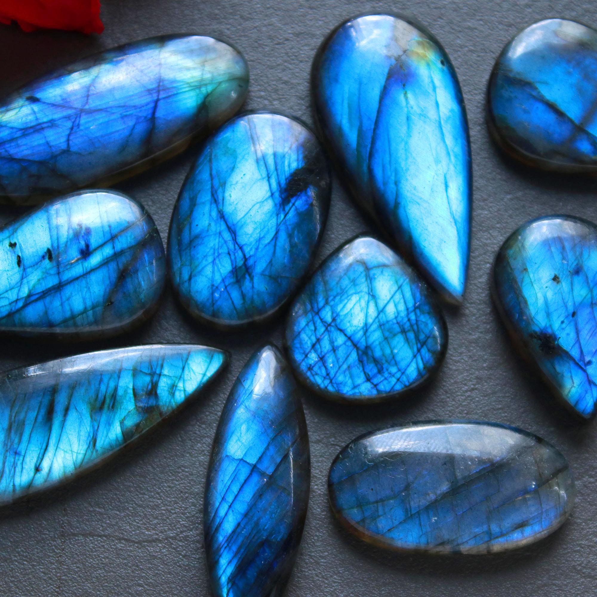 10Pcs 256Ct Natural Labradorite Cabochon Loose Gemstone Lot Jewelry Making Semi-Precious Gemstone 37x16 20x18mm 16477