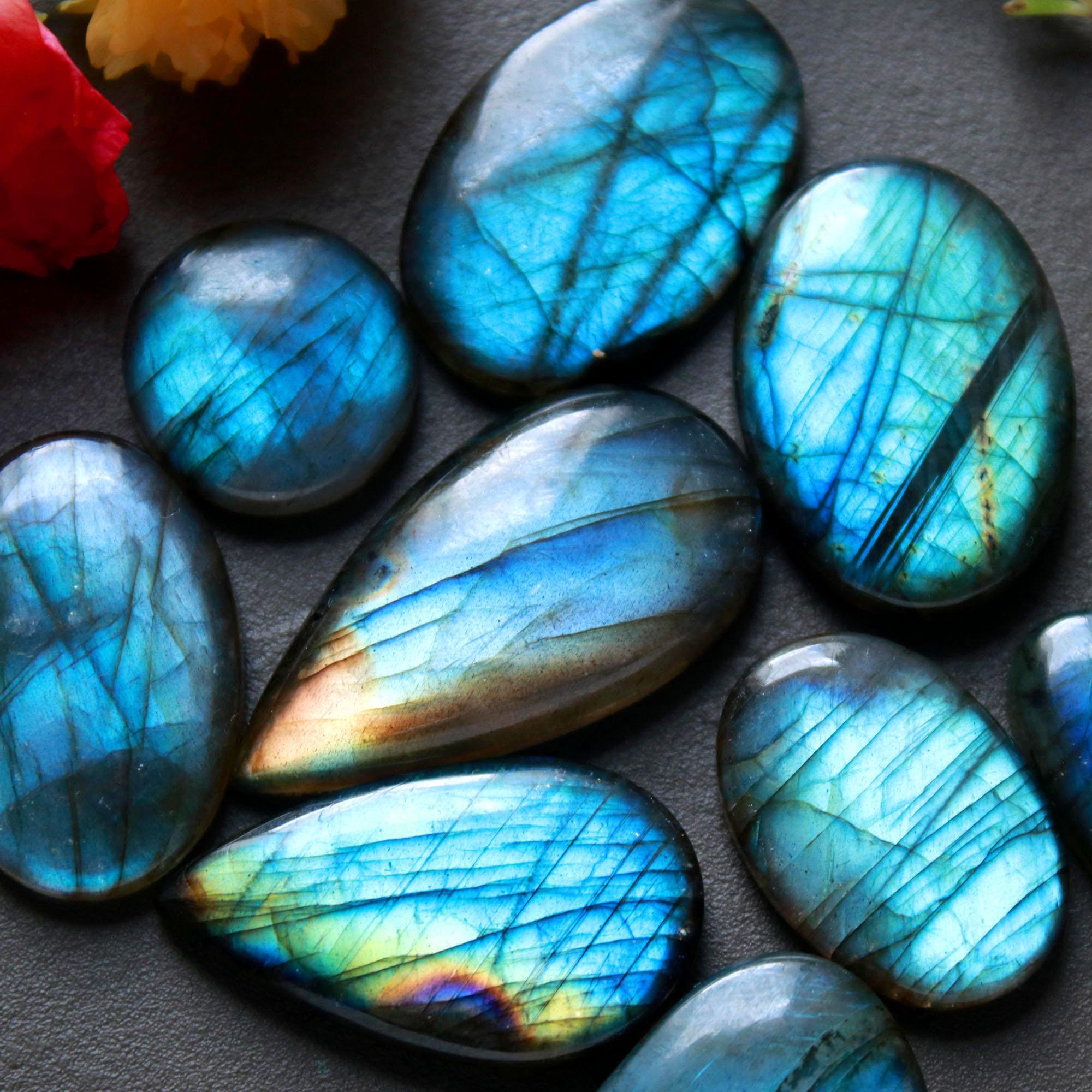 9Pcs 205Ct Natural Labradorite Cabochon Loose Gemstone Lot Jewelry Making Semi-Precious Gemstone 35x17 16x16mm 16478