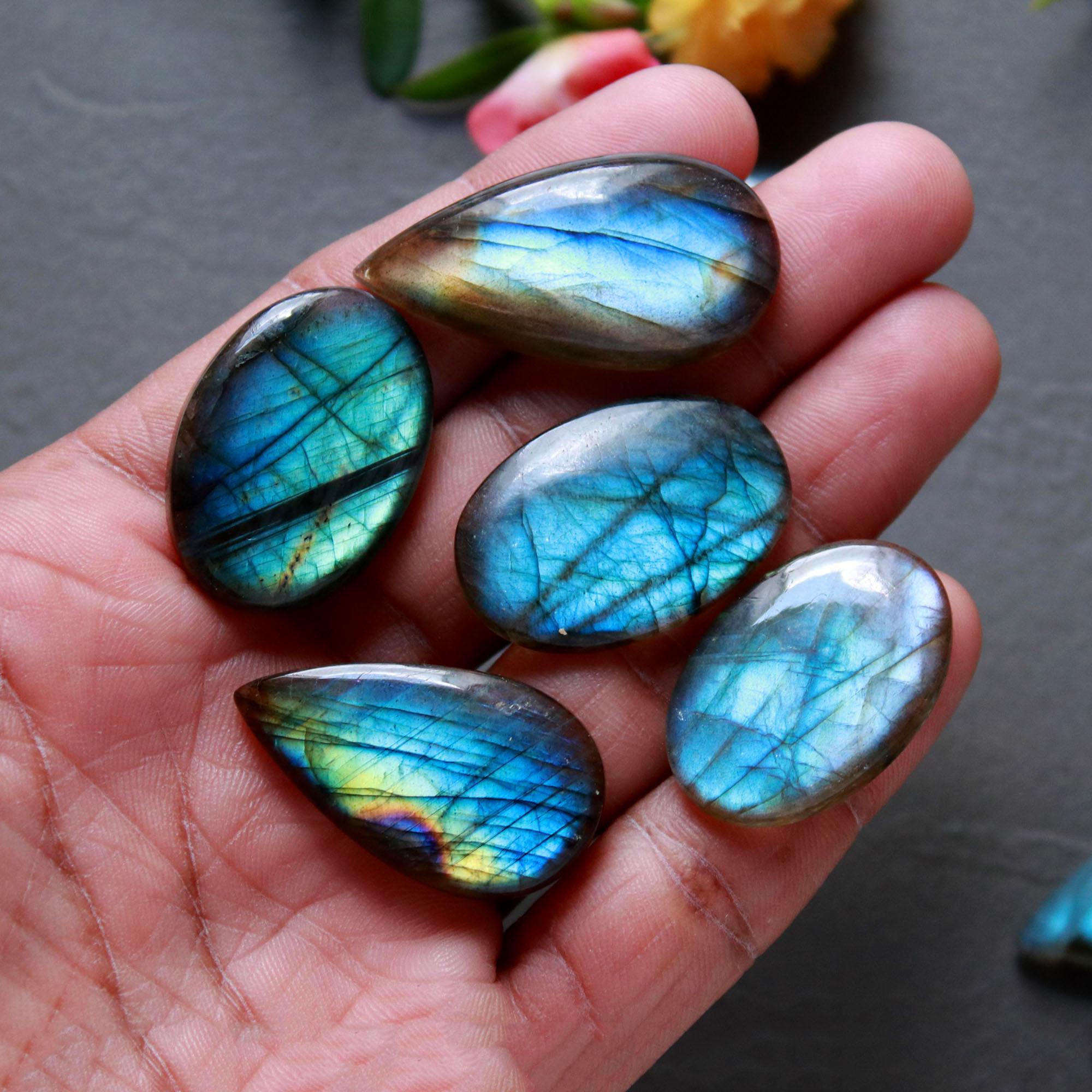 9Pcs 205Ct Natural Labradorite Cabochon Loose Gemstone Lot Jewelry Making Semi-Precious Gemstone 35x17 16x16mm 16478