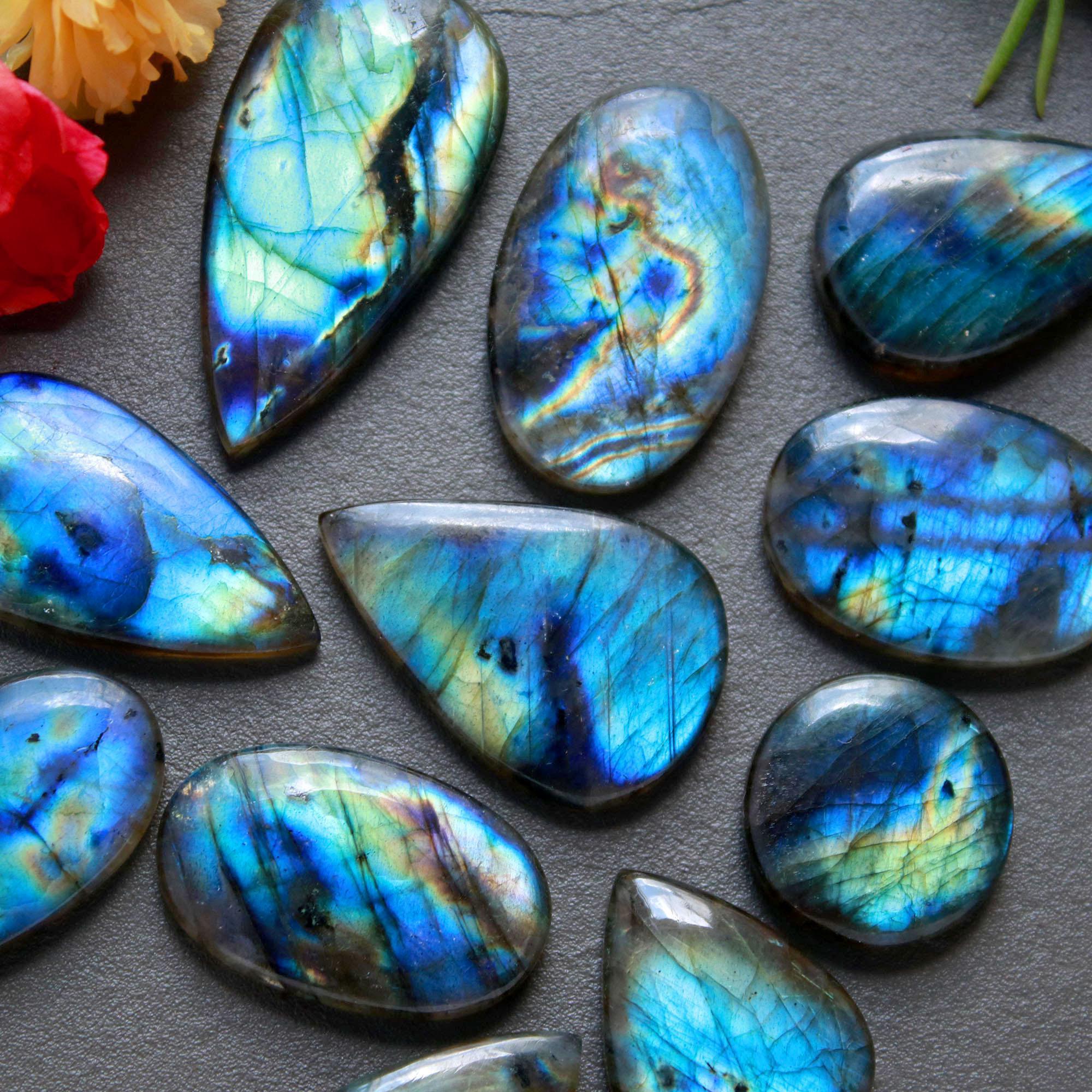 11Pcs 222Ct Natural Labradorite Cabochon Loose Gemstone Lot Jewelry Making Semi-Precious Gemstone 35x18 18x18mm 16479