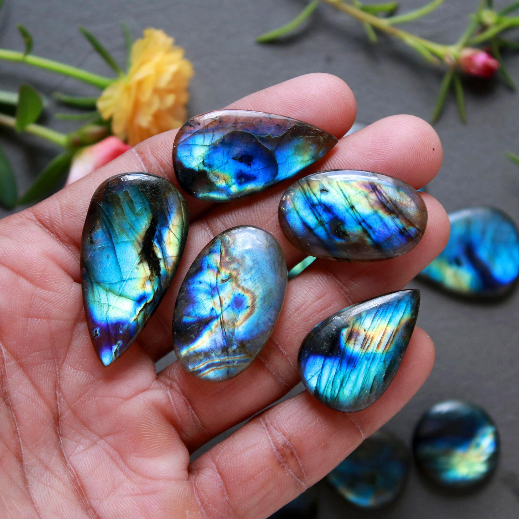 11Pcs 222Ct Natural Labradorite Cabochon Loose Gemstone Lot Jewelry Making Semi-Precious Gemstone 35x18 18x18mm 16479