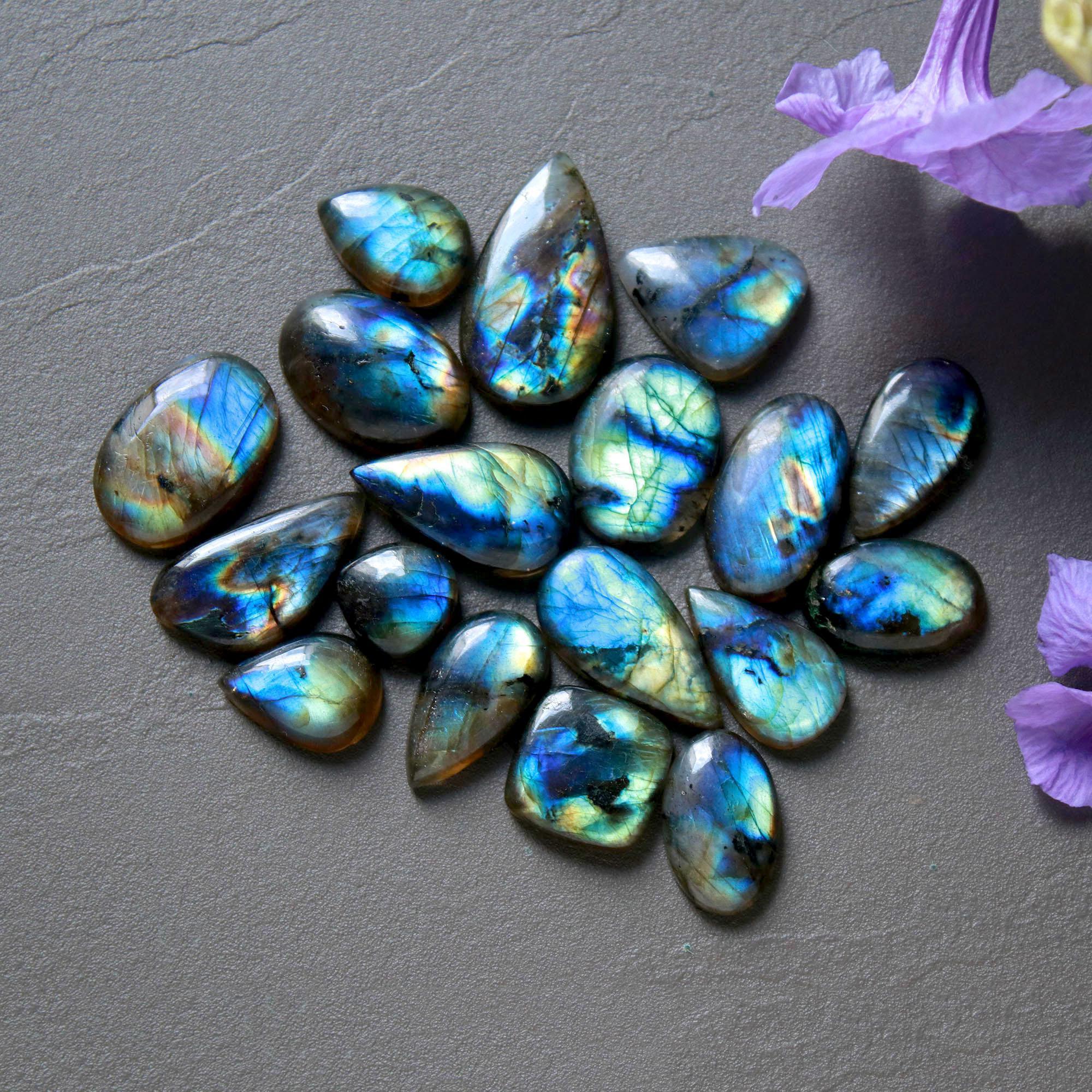 18Pcs 209Ct Natural Labradorite Cabochon Loose Gemstone Lot Jewelry Making Semi-Precious Gemstone 27x14 12x10mm 16480