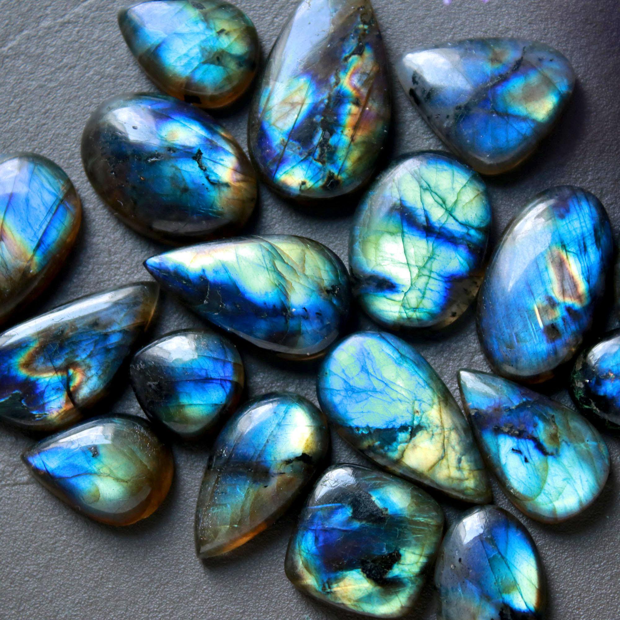 18Pcs 209Ct Natural Labradorite Cabochon Loose Gemstone Lot Jewelry Making Semi-Precious Gemstone 27x14 12x10mm 16480