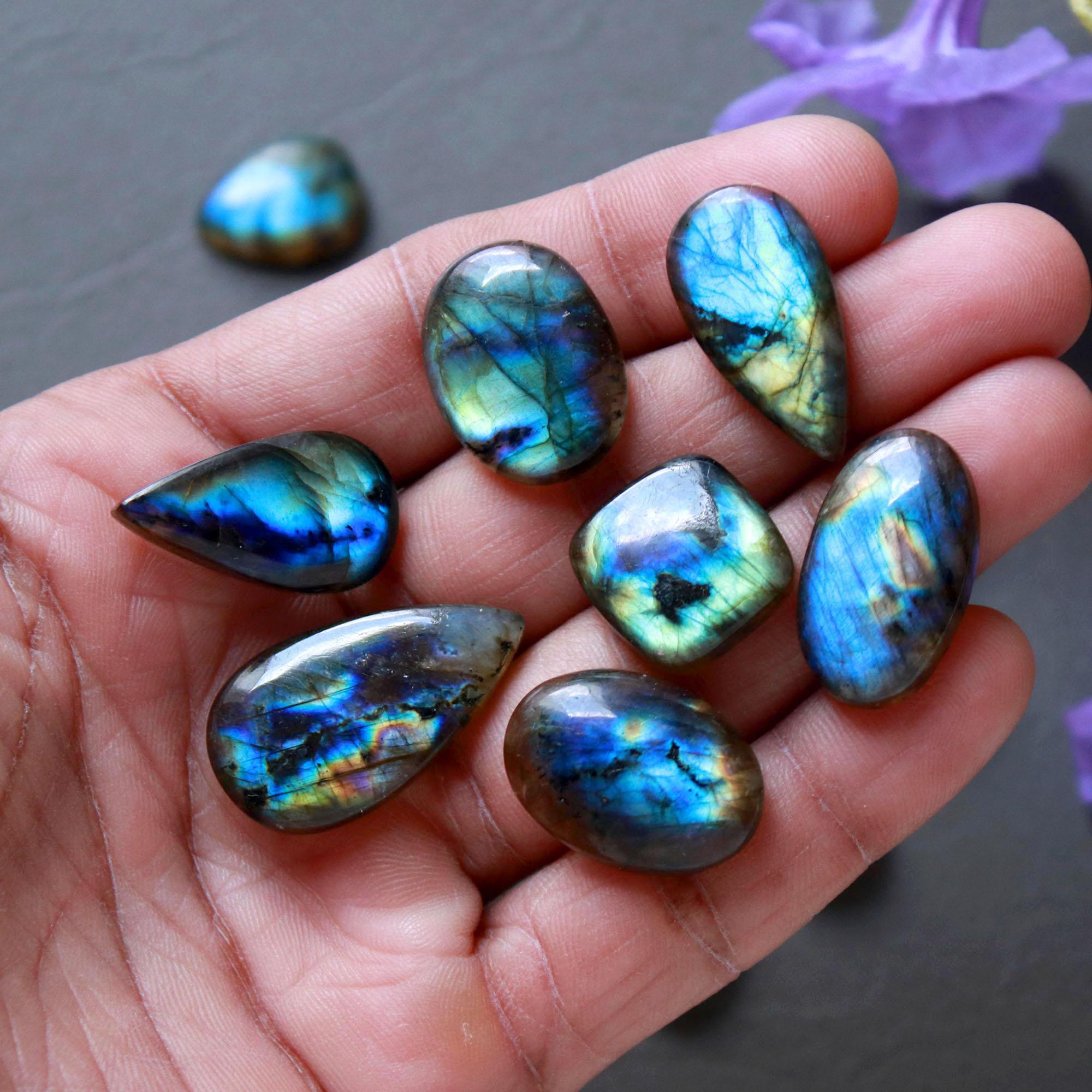 18Pcs 209Ct Natural Labradorite Cabochon Loose Gemstone Lot Jewelry Making Semi-Precious Gemstone 27x14 12x10mm 16480