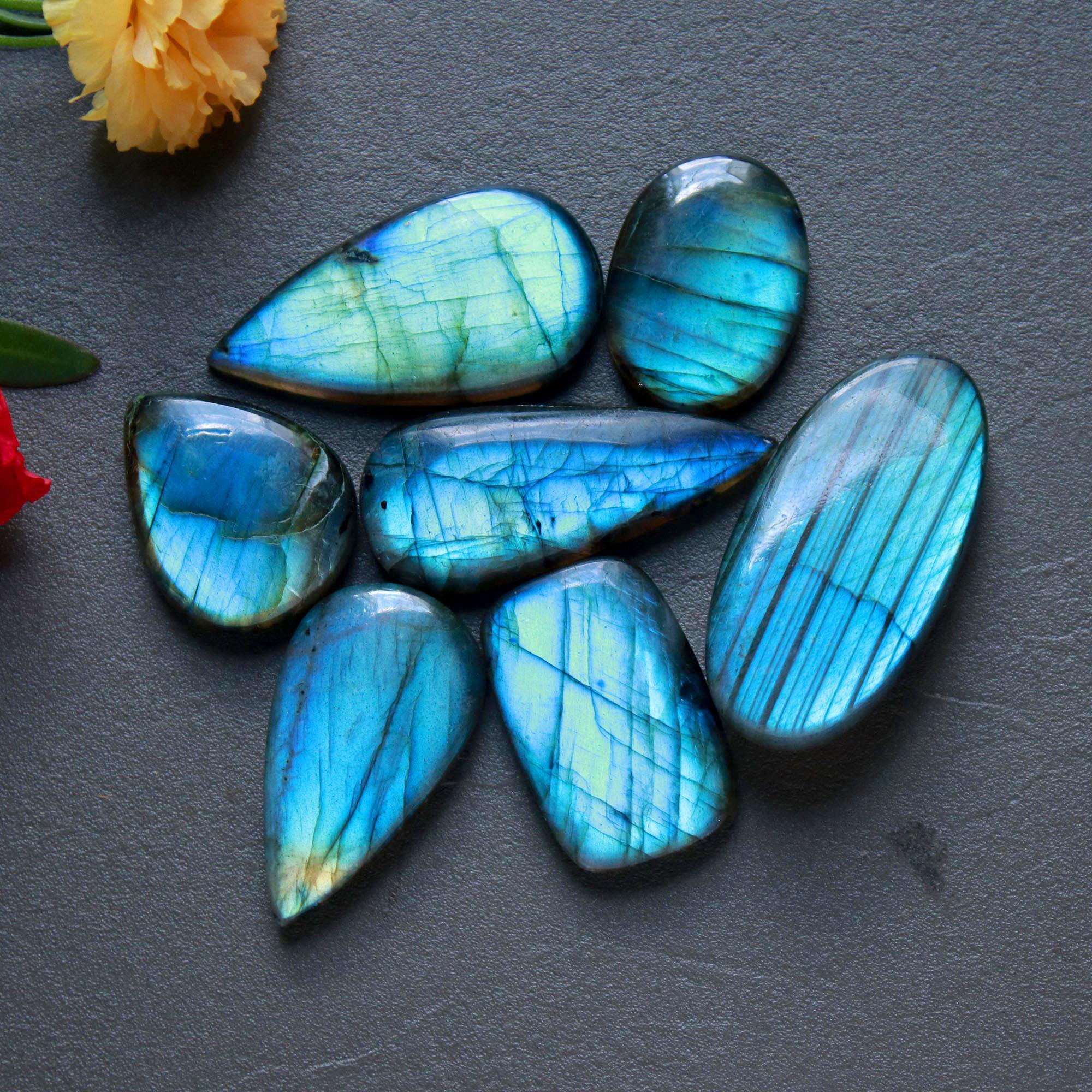 7Pcs 205Ct Natural Labradorite Cabochon Loose Gemstone Lot Jewelry Making Semi-Precious Gemstone 39x19 23x15mm 16481
