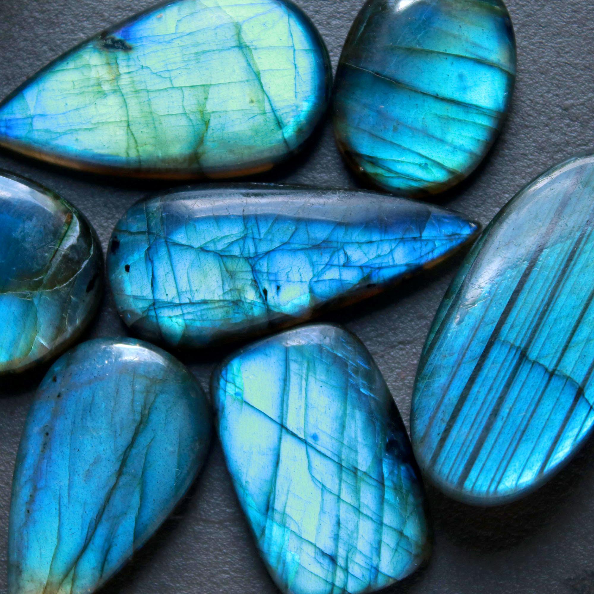 7Pcs 205Ct Natural Labradorite Cabochon Loose Gemstone Lot Jewelry Making Semi-Precious Gemstone 39x19 23x15mm 16481