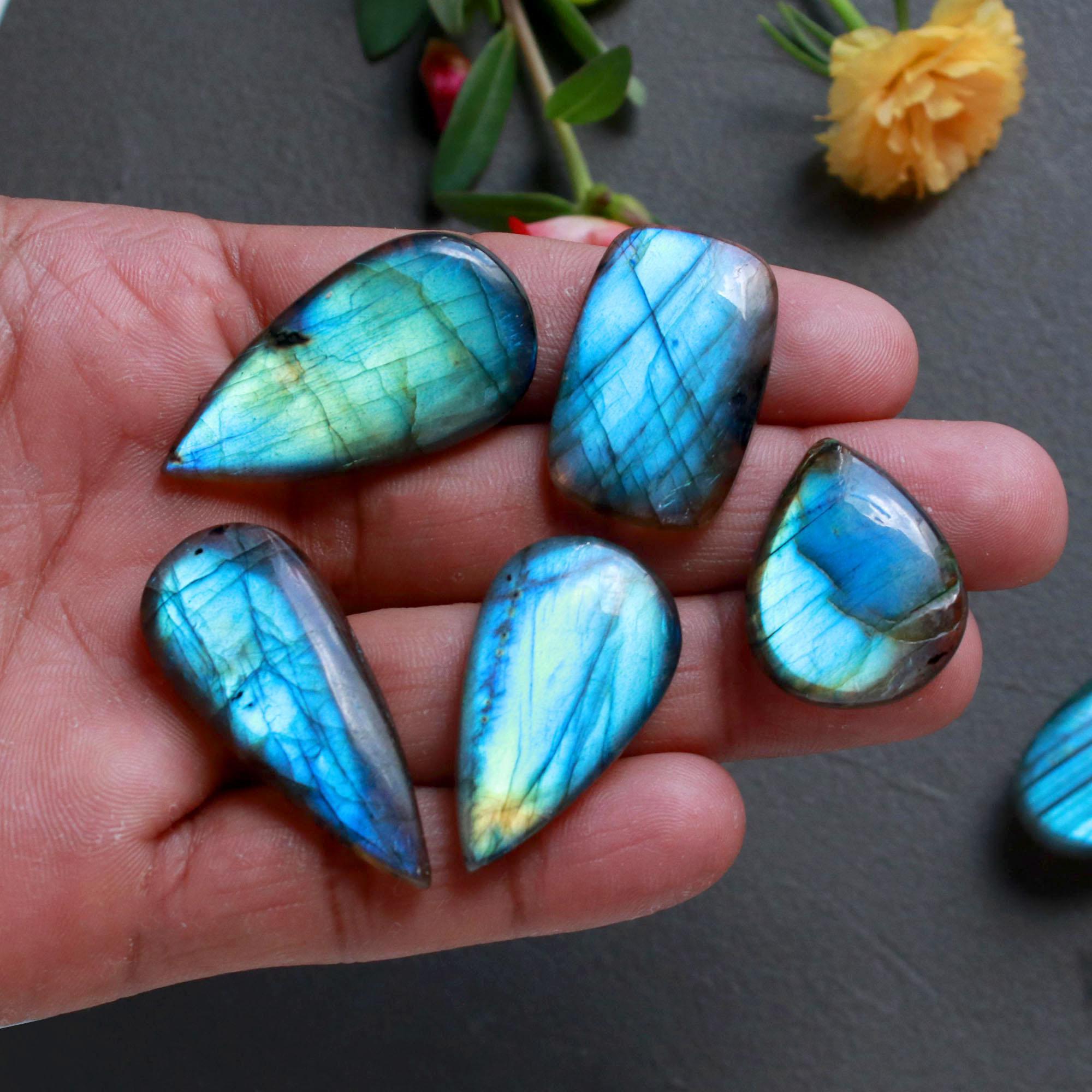 7Pcs 205Ct Natural Labradorite Cabochon Loose Gemstone Lot Jewelry Making Semi-Precious Gemstone 39x19 23x15mm 16481
