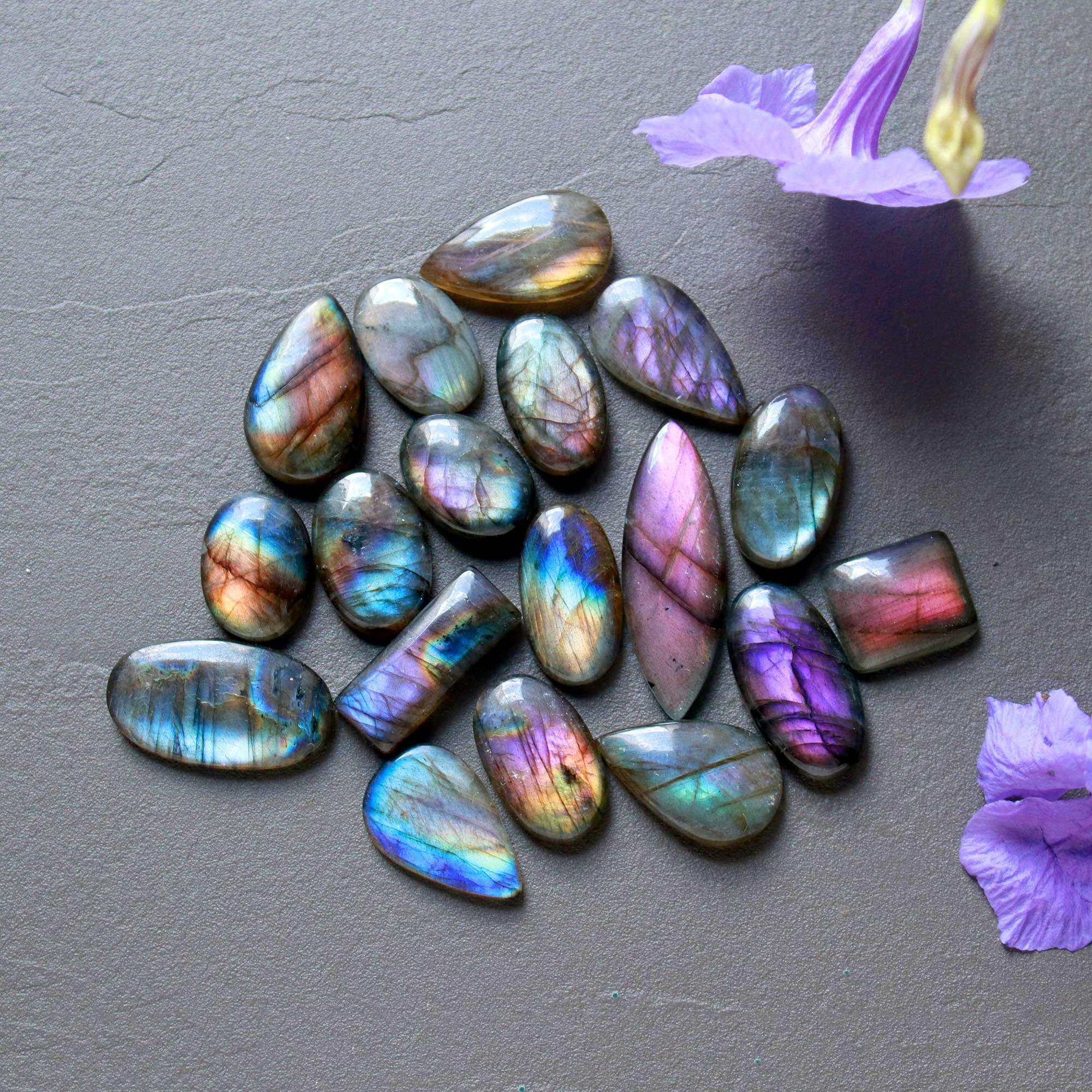 18Pcs 219Ct Natural Labradorite Cabochon Loose Gemstone Lot Jewelry Making Semi-Precious Gemstone 34x10 15x12mm 16482