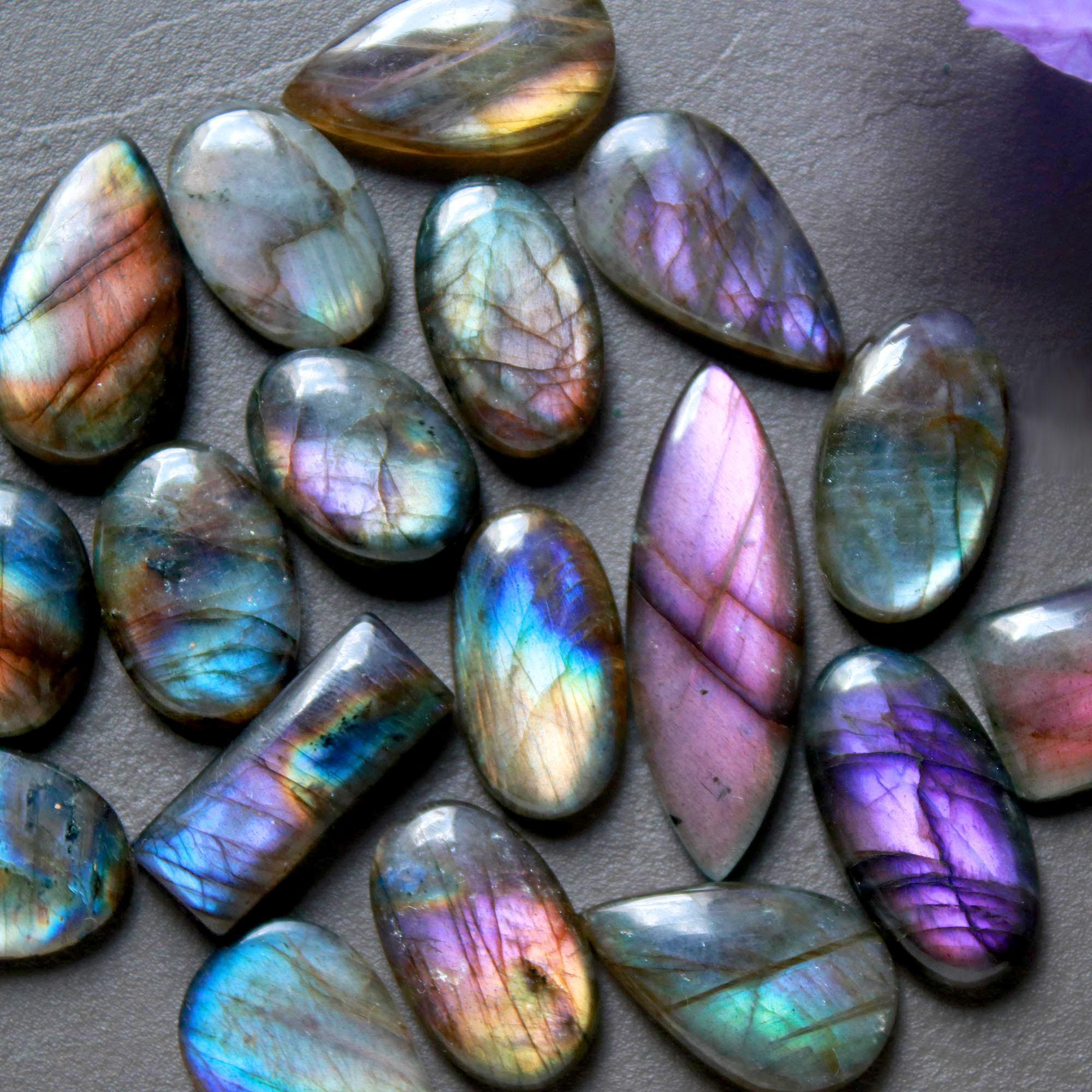 18Pcs 219Ct Natural Labradorite Cabochon Loose Gemstone Lot Jewelry Making Semi-Precious Gemstone 34x10 15x12mm 16482