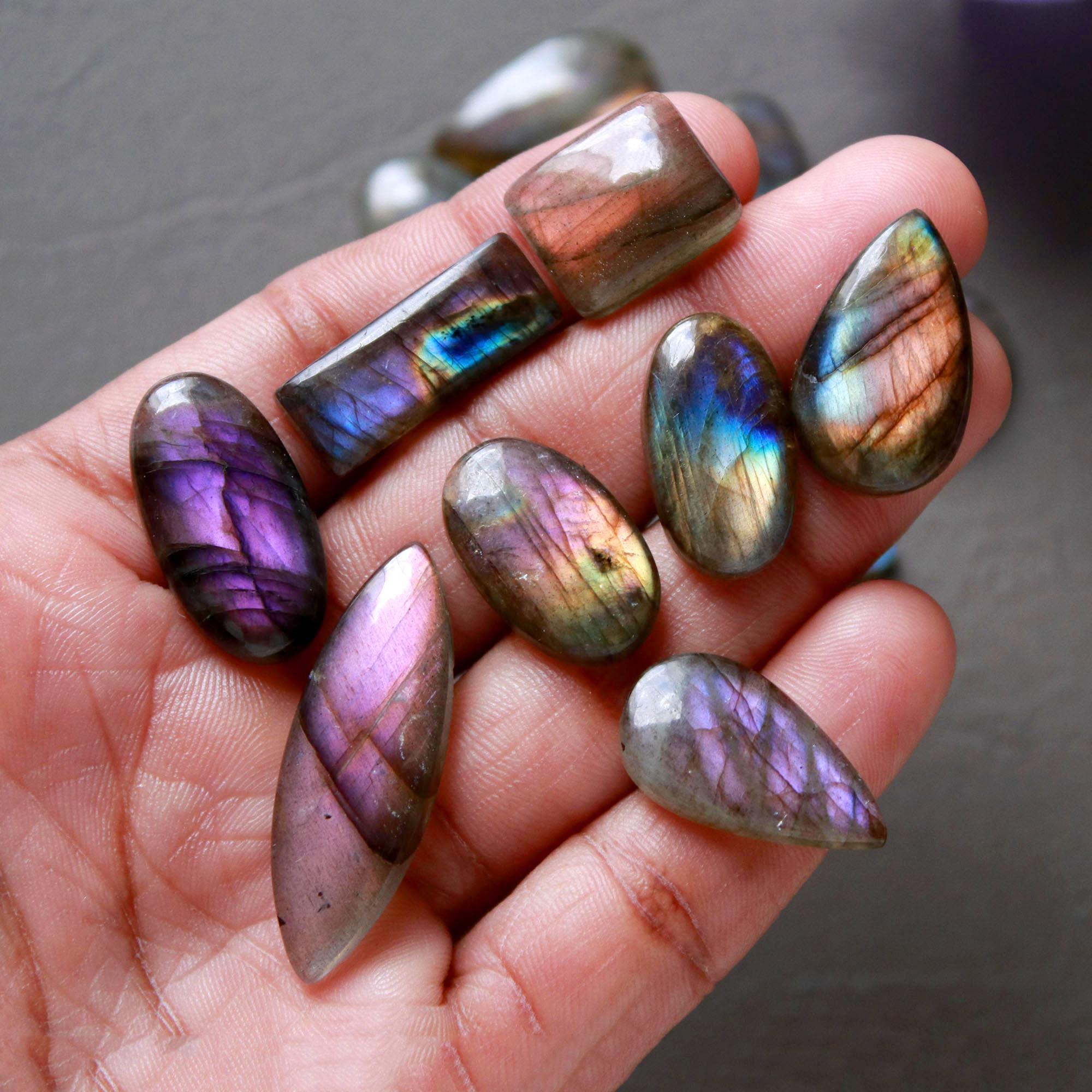 18Pcs 219Ct Natural Labradorite Cabochon Loose Gemstone Lot Jewelry Making Semi-Precious Gemstone 34x10 15x12mm 16482