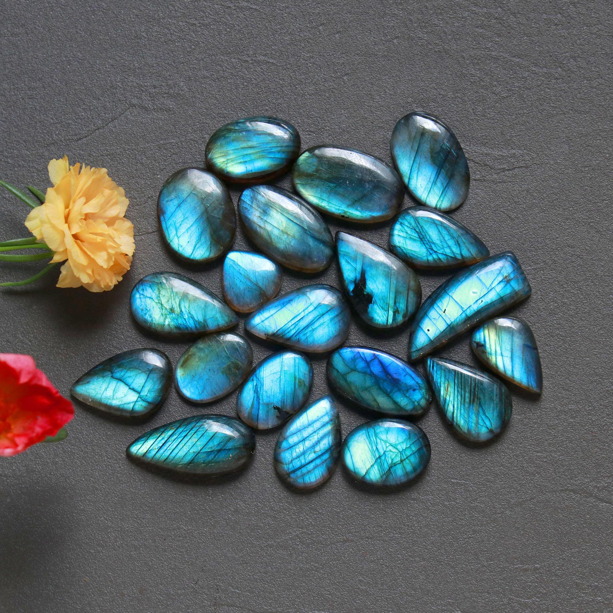 20Pcs 214Ct Natural Labradorite Cabochon Loose Gemstone Lot Jewelry Making Semi-Precious Gemstone 27x9 12x10mm 16483