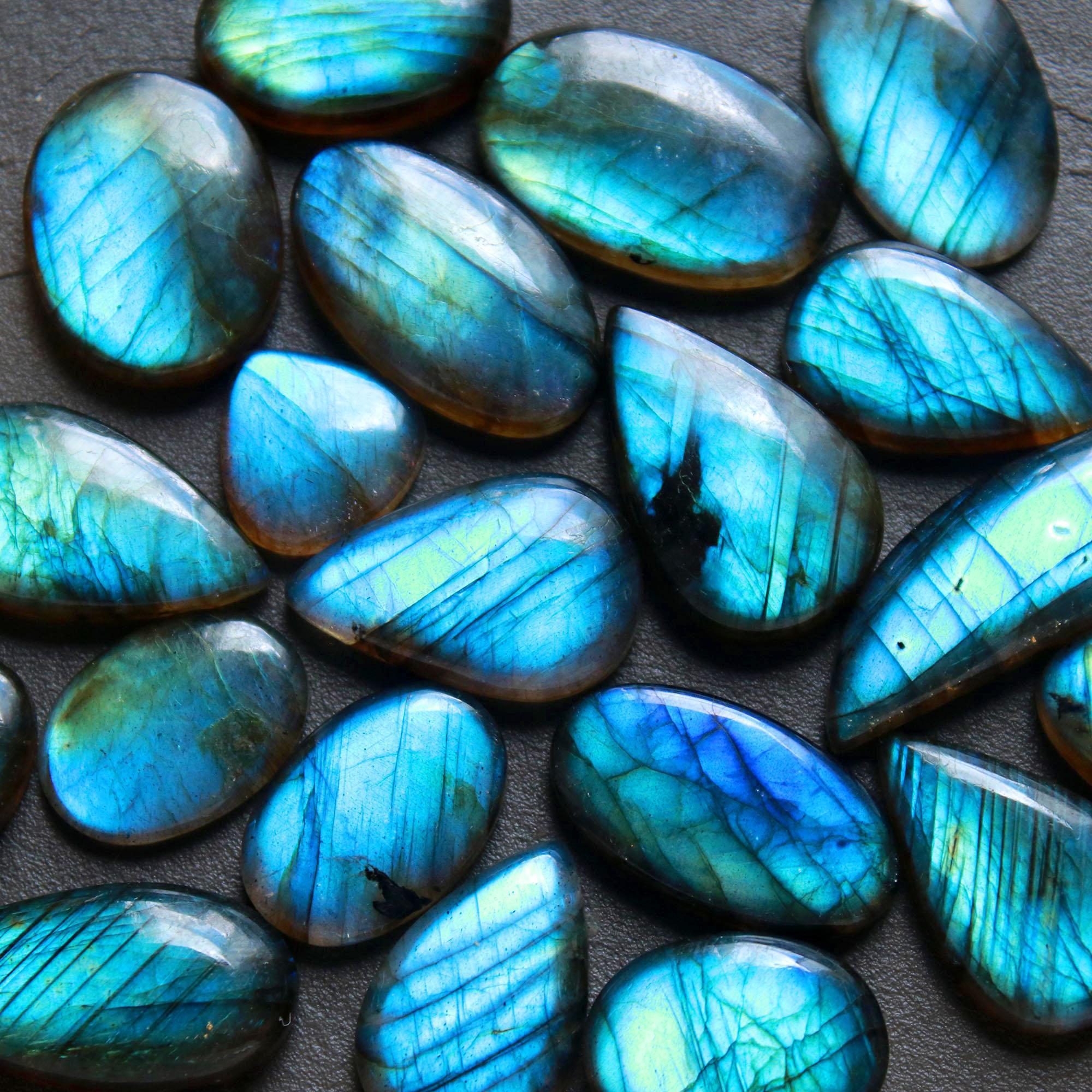 20Pcs 214Ct Natural Labradorite Cabochon Loose Gemstone Lot Jewelry Making Semi-Precious Gemstone 27x9 12x10mm 16483