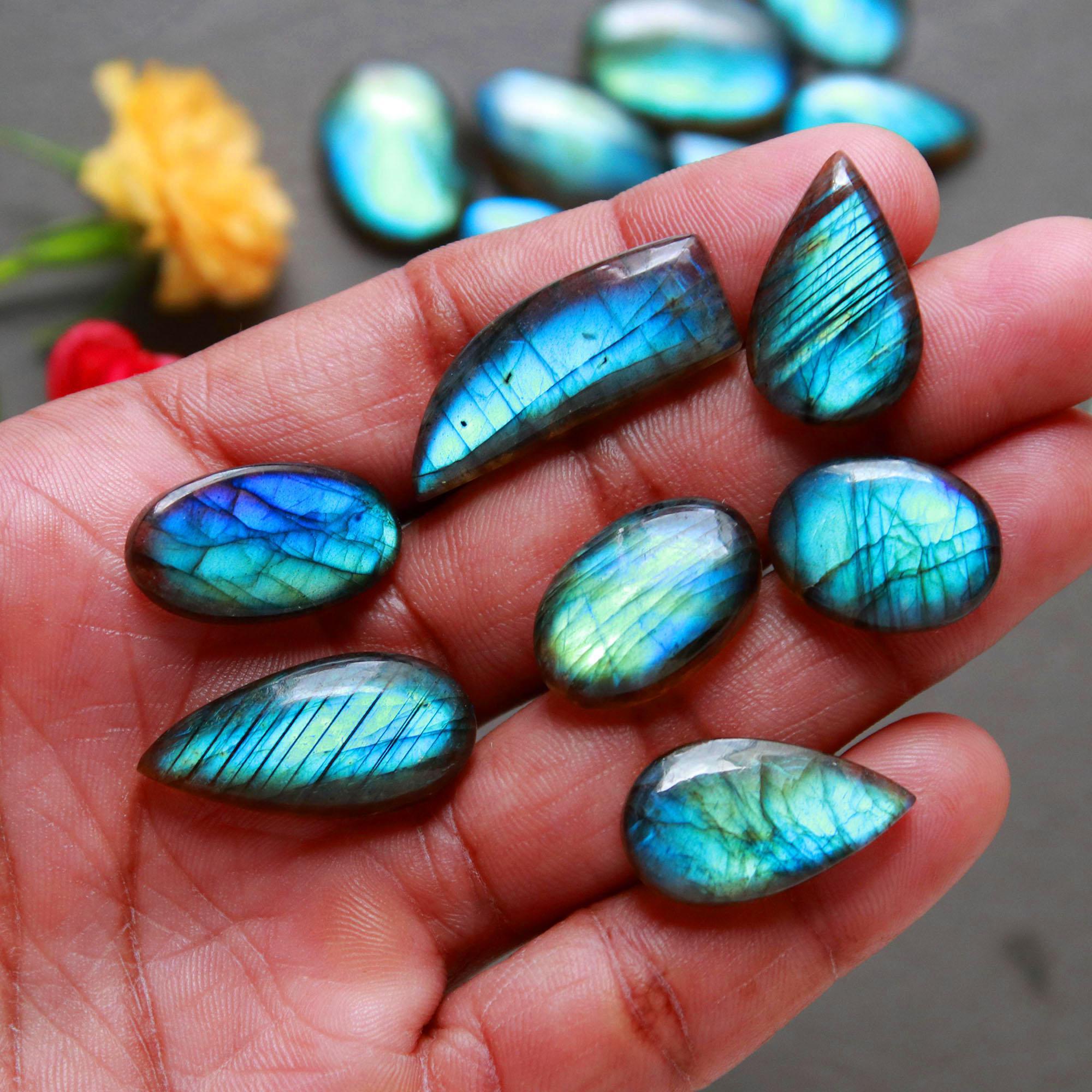 20Pcs 214Ct Natural Labradorite Cabochon Loose Gemstone Lot Jewelry Making Semi-Precious Gemstone 27x9 12x10mm 16483