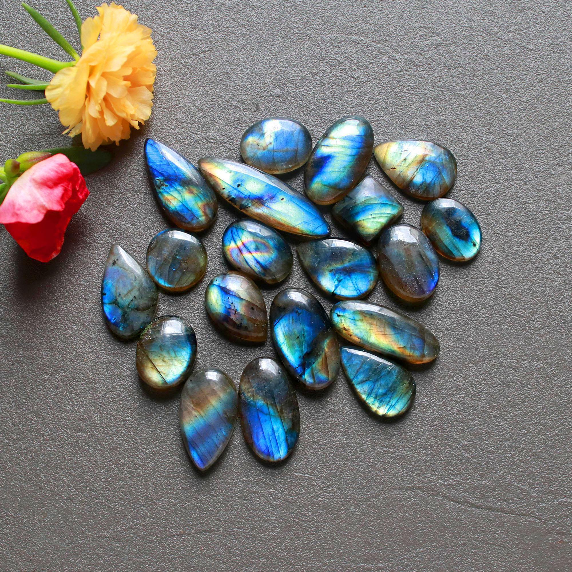 19Pcs 142Ct Natural Labradorite Cabochon Loose Gemstone Lot Jewelry Making Semi-Precious Gemstone 29x8 9x9mm 16485