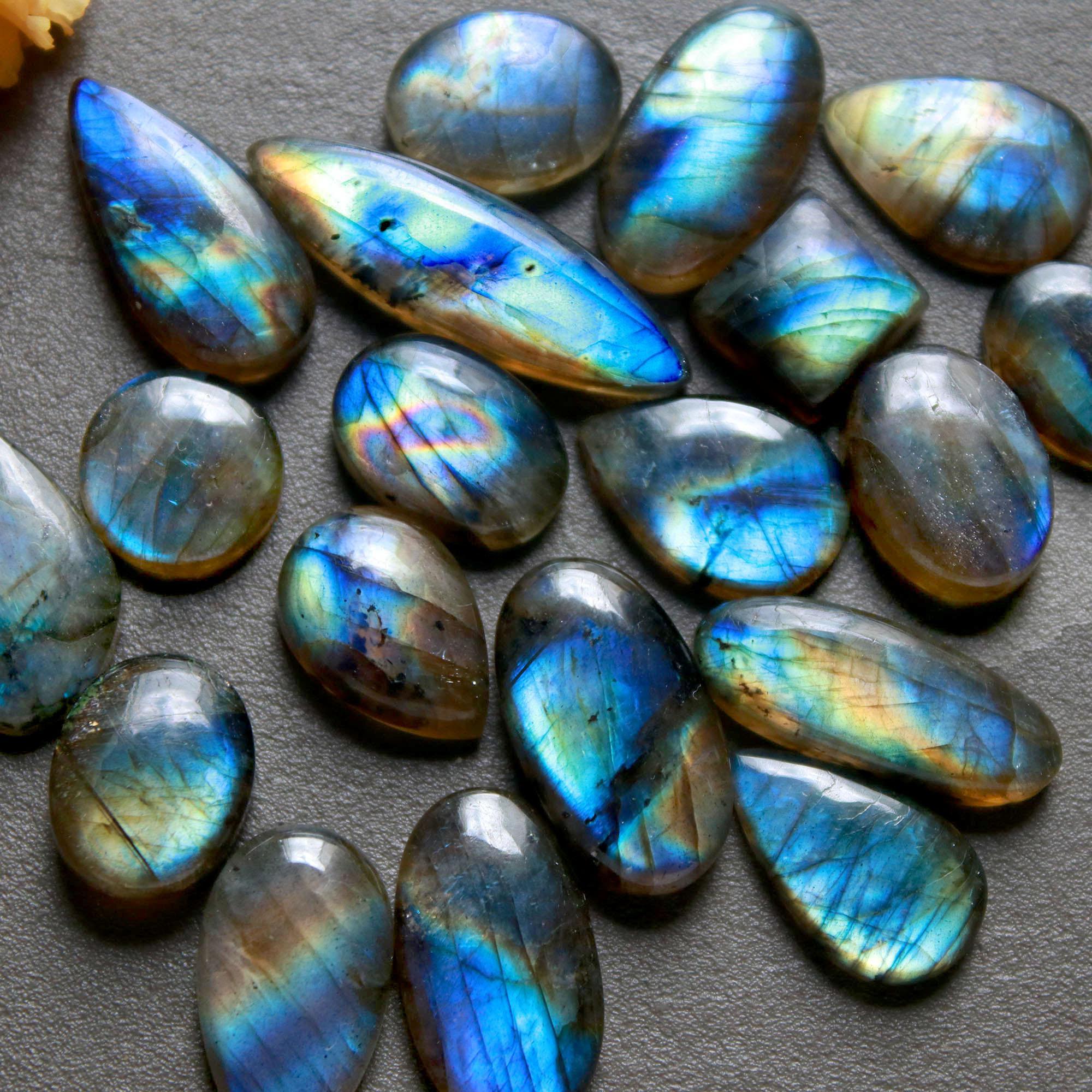 19Pcs 142Ct Natural Labradorite Cabochon Loose Gemstone Lot Jewelry Making Semi-Precious Gemstone 29x8 9x9mm 16485