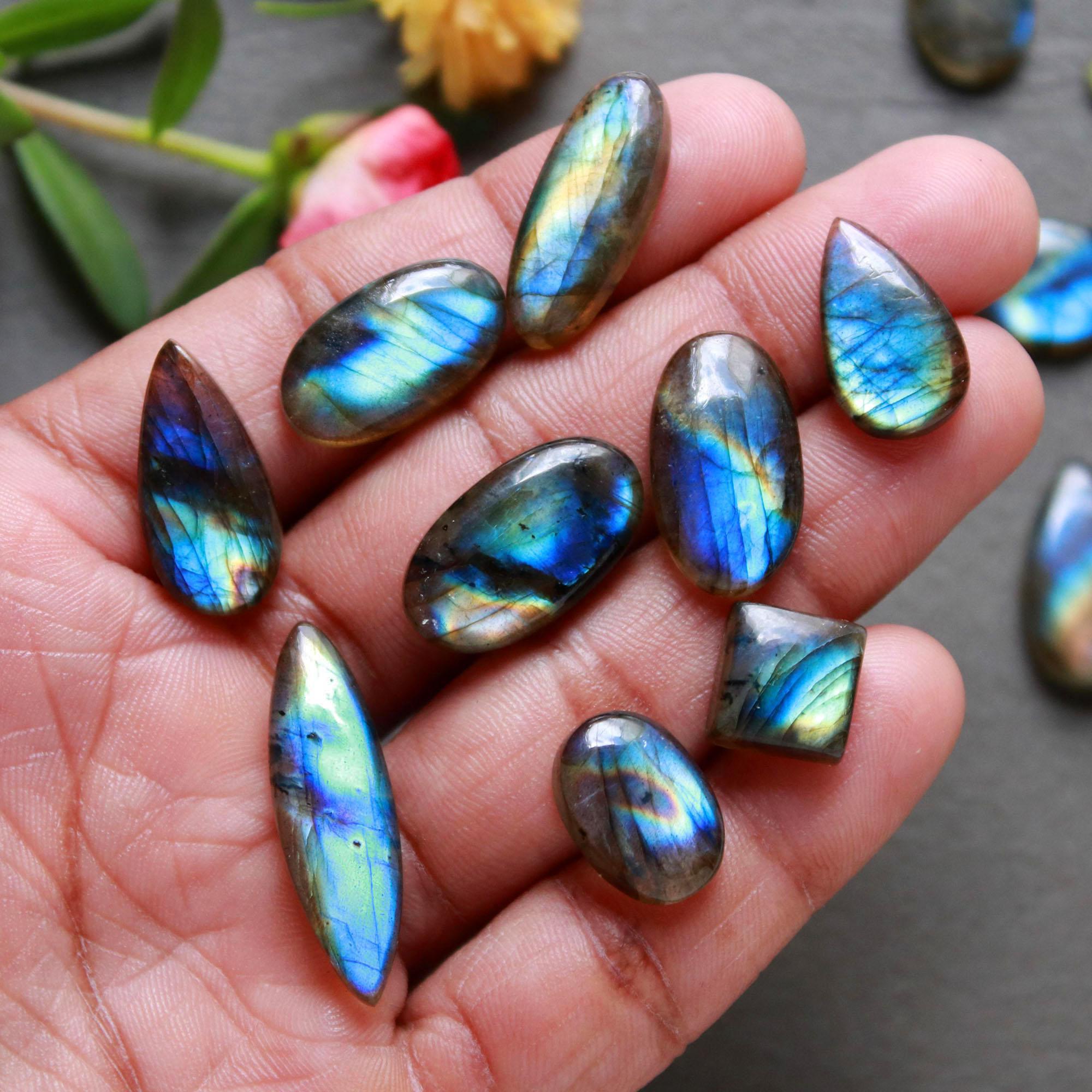 19Pcs 142Ct Natural Labradorite Cabochon Loose Gemstone Lot Jewelry Making Semi-Precious Gemstone 29x8 9x9mm 16485