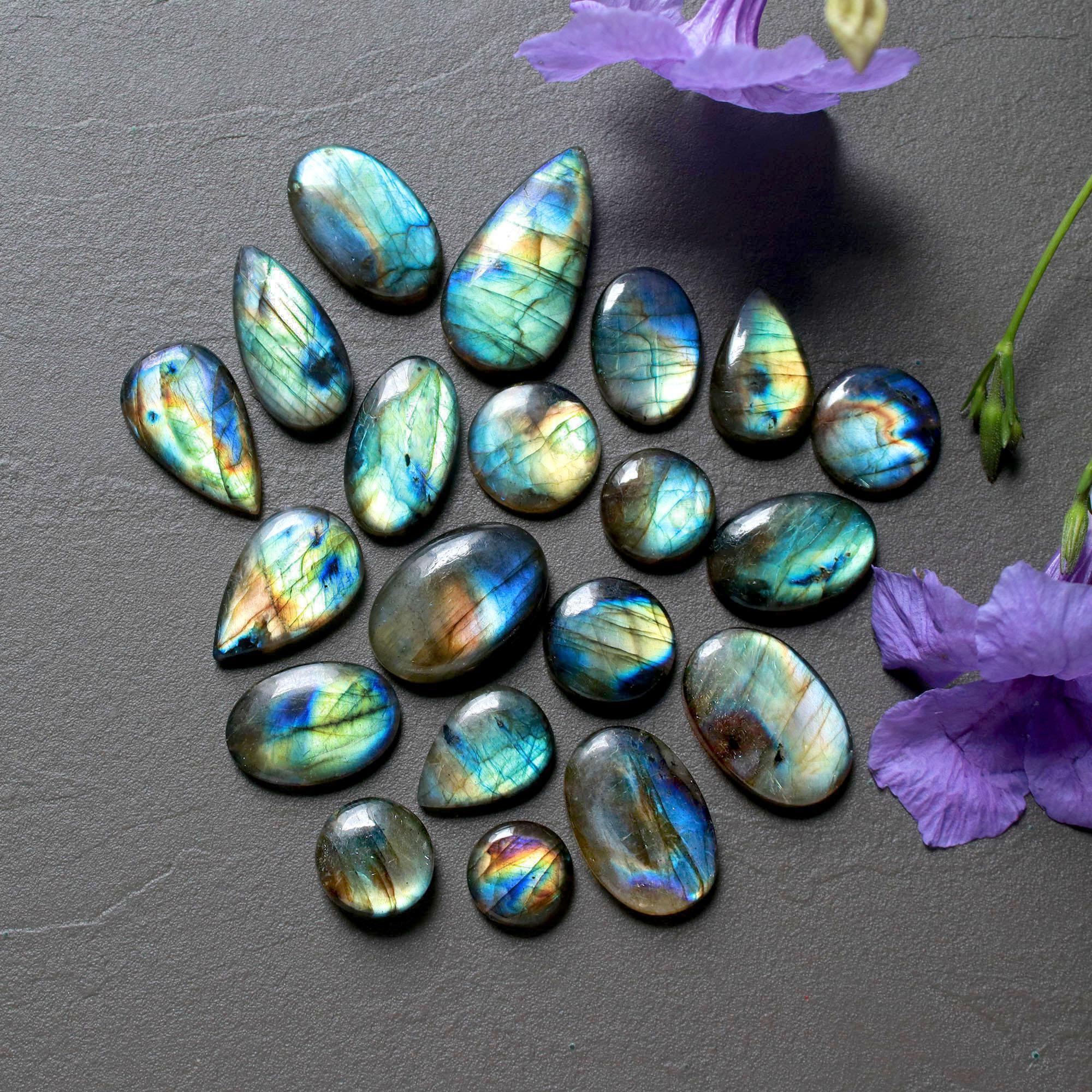 20Pcs 212Ct Natural Labradorite Cabochon Loose Gemstone Lot Jewelry Making Semi-Precious Gemstone 28x14 10x10mm 16486