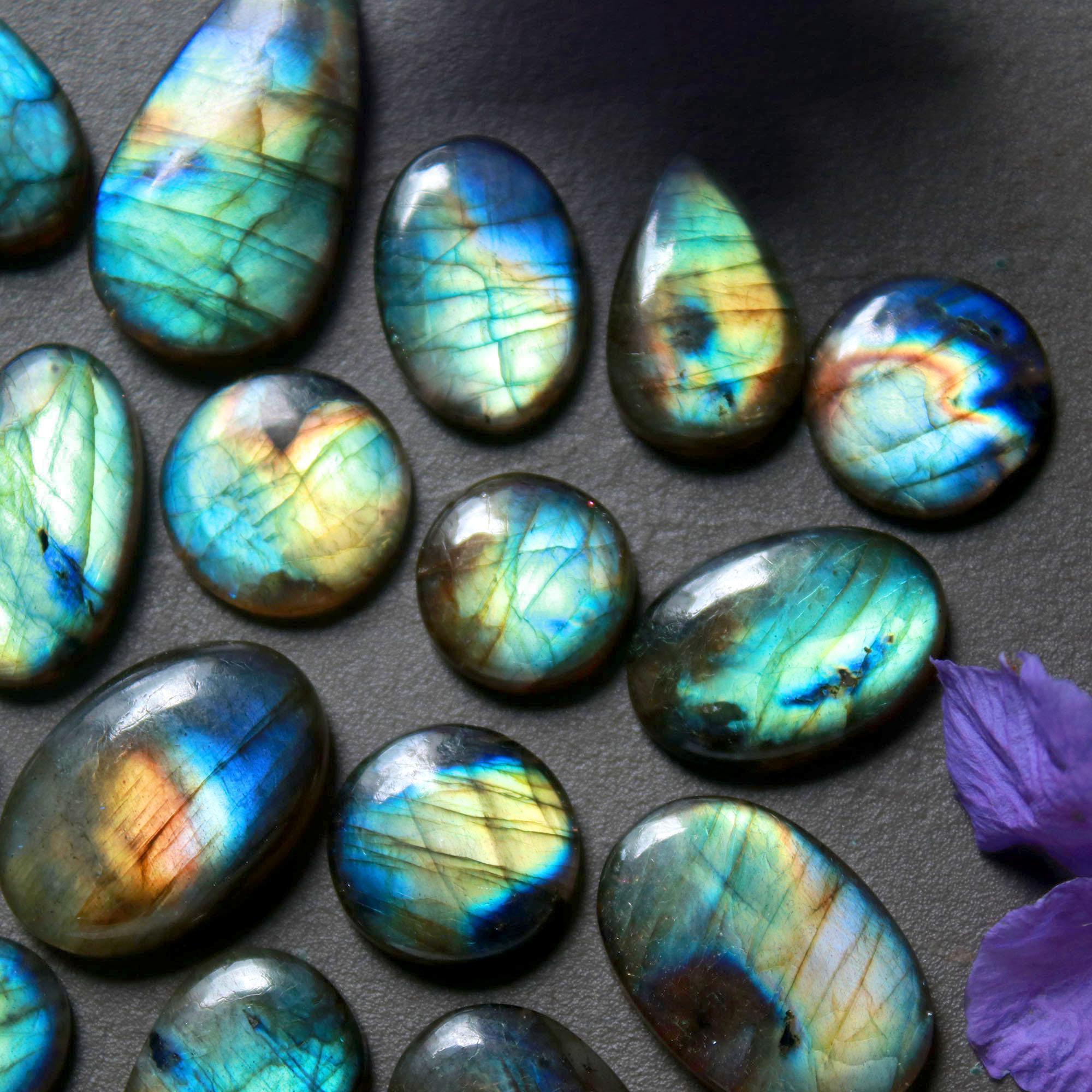 20Pcs 212Ct Natural Labradorite Cabochon Loose Gemstone Lot Jewelry Making Semi-Precious Gemstone 28x14 10x10mm 16486